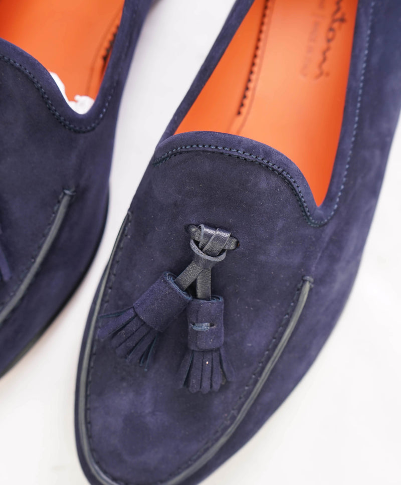 SANTONI - Blue Suede "GOODYEAR" Tipped Tassel Venetian Loafers - 9 US (8 IT)