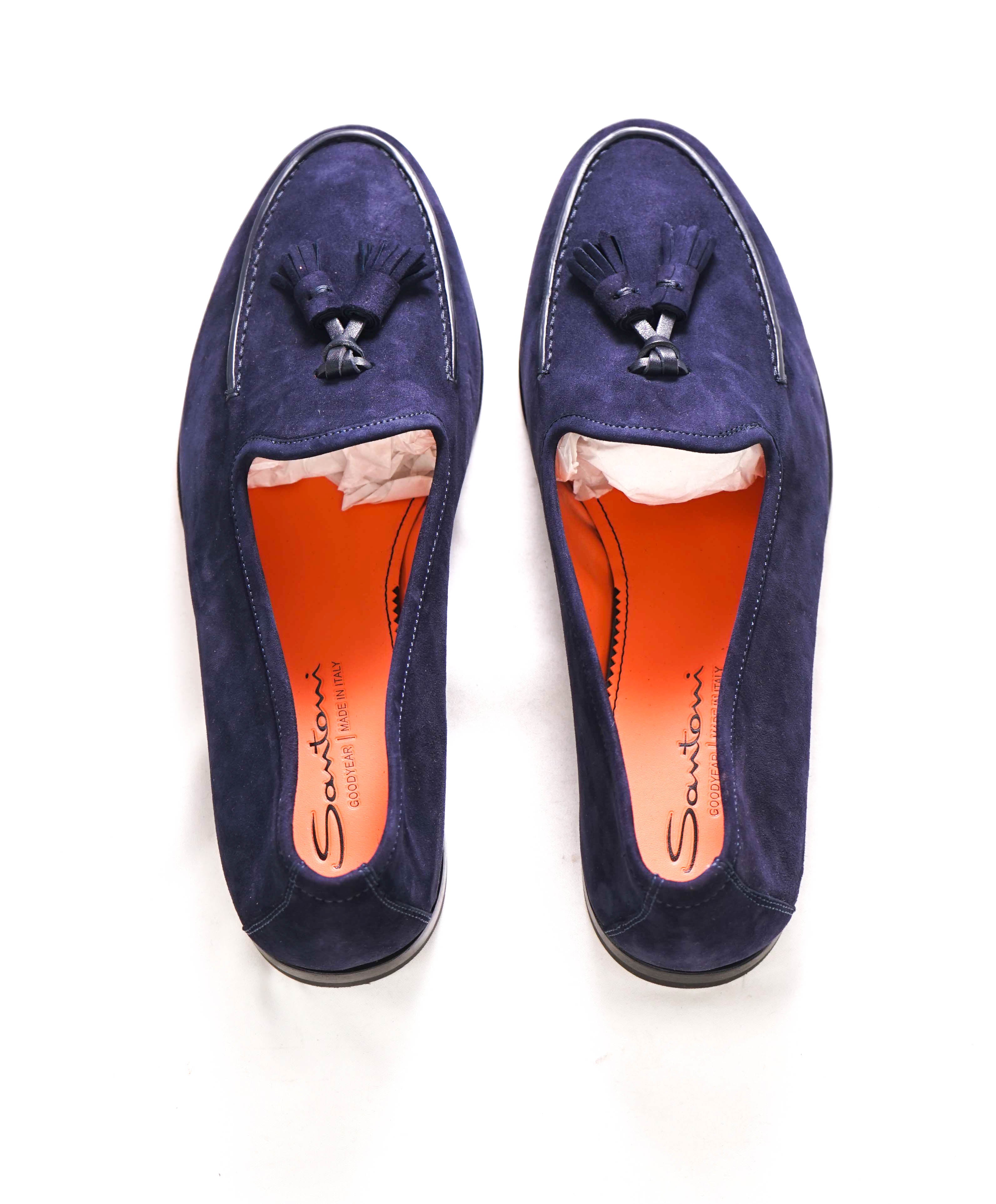 SANTONI - Blue Suede "GOODYEAR" Tipped Tassel Venetian Loafers - 9 US (8 IT)