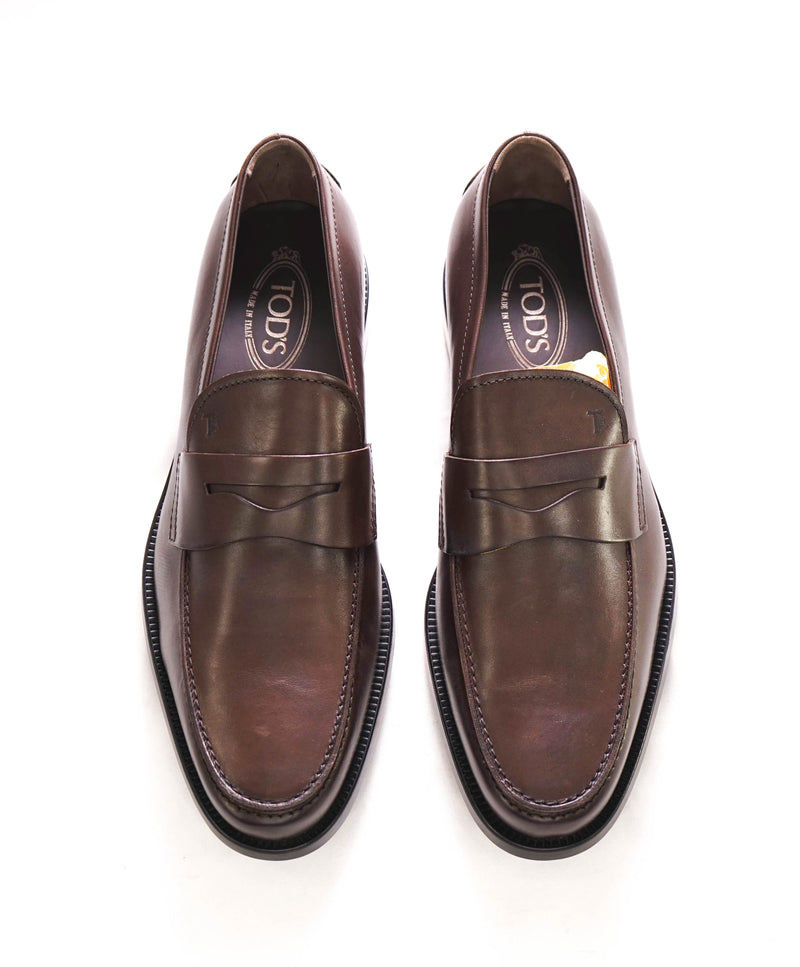 TOD’S - “Boston” Brown Patina Logo Embossed Vamp Penny Loafers - 13 US (12 IT)