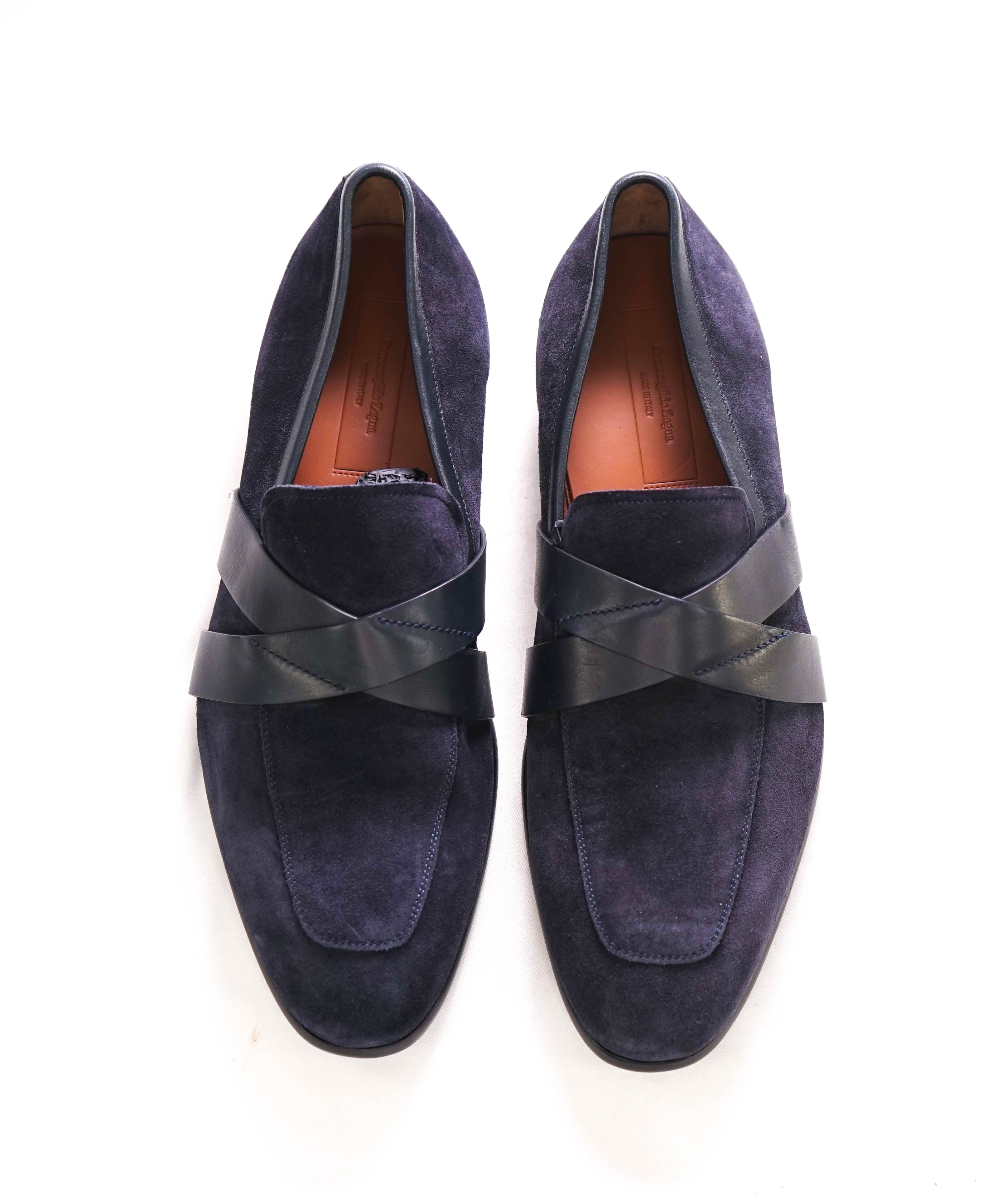 $995 ERMENEGILDO ZEGNA - COUTURE "Criss-Cross" Navy Suede Loafer - 11 US (44 EU)