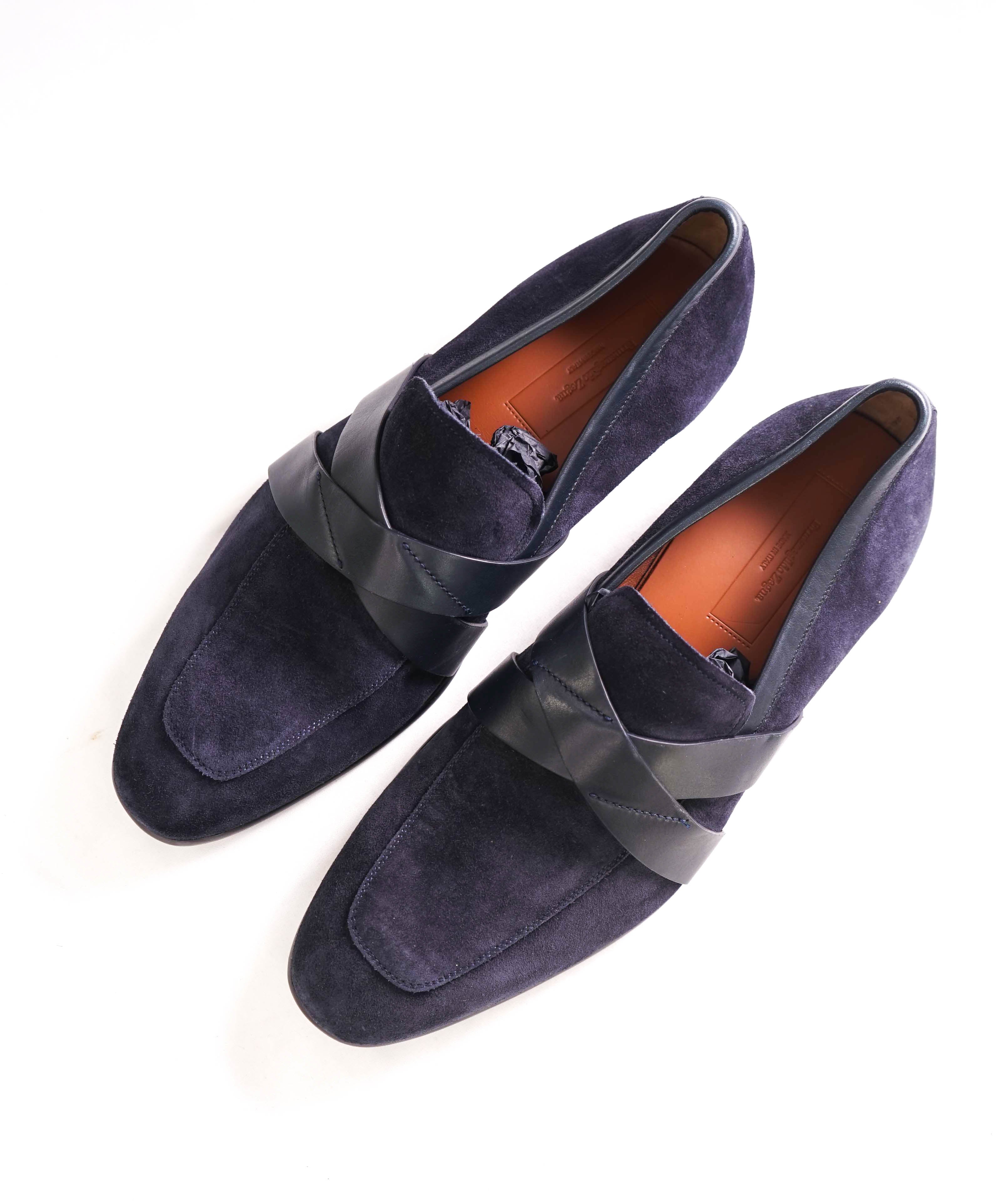 $995 ERMENEGILDO ZEGNA - COUTURE "Criss-Cross" Navy Suede Loafer - 11 US (44 EU)