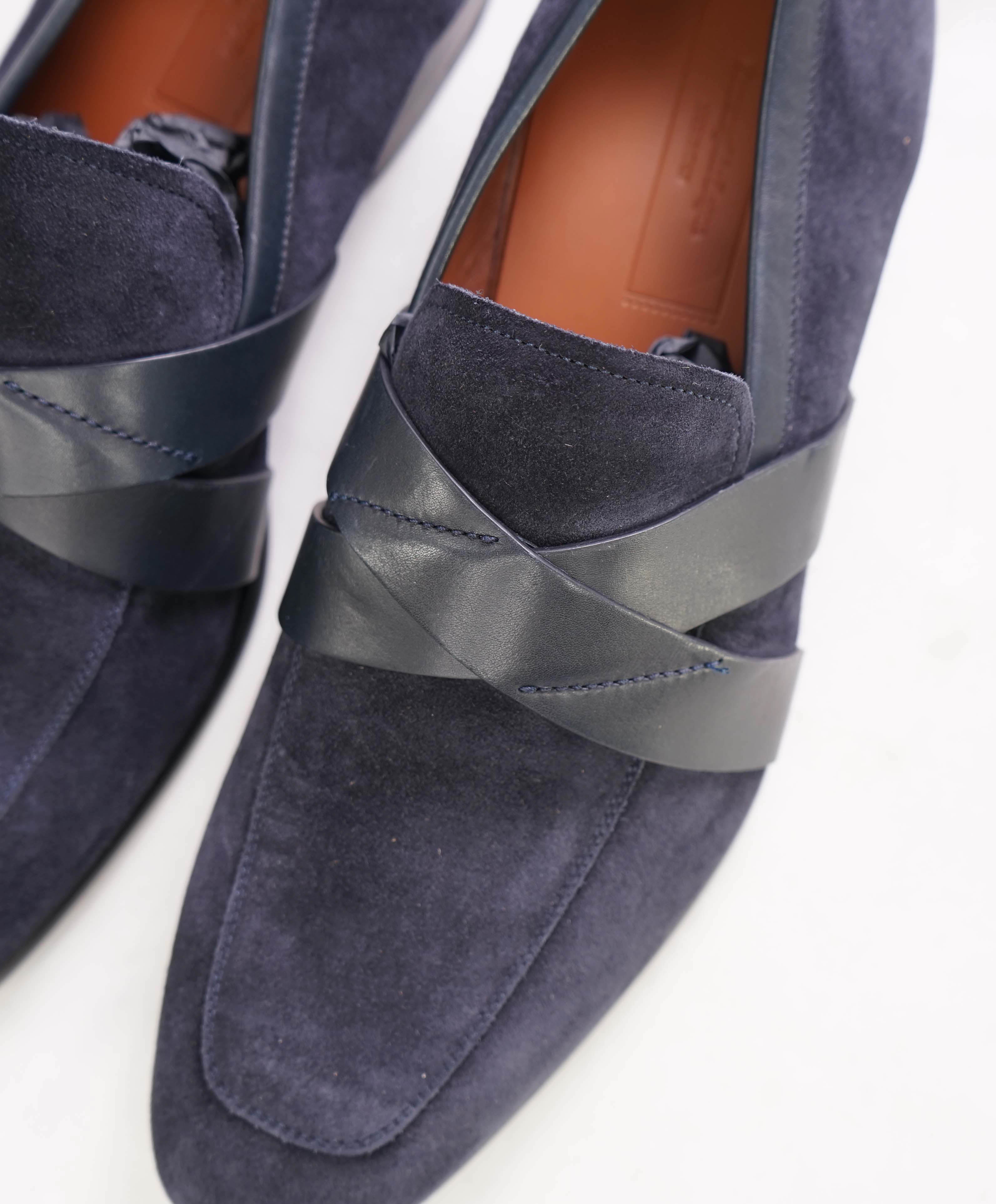 $995 ERMENEGILDO ZEGNA - COUTURE "Criss-Cross" Navy Suede Loafer - 11 US (44 EU)