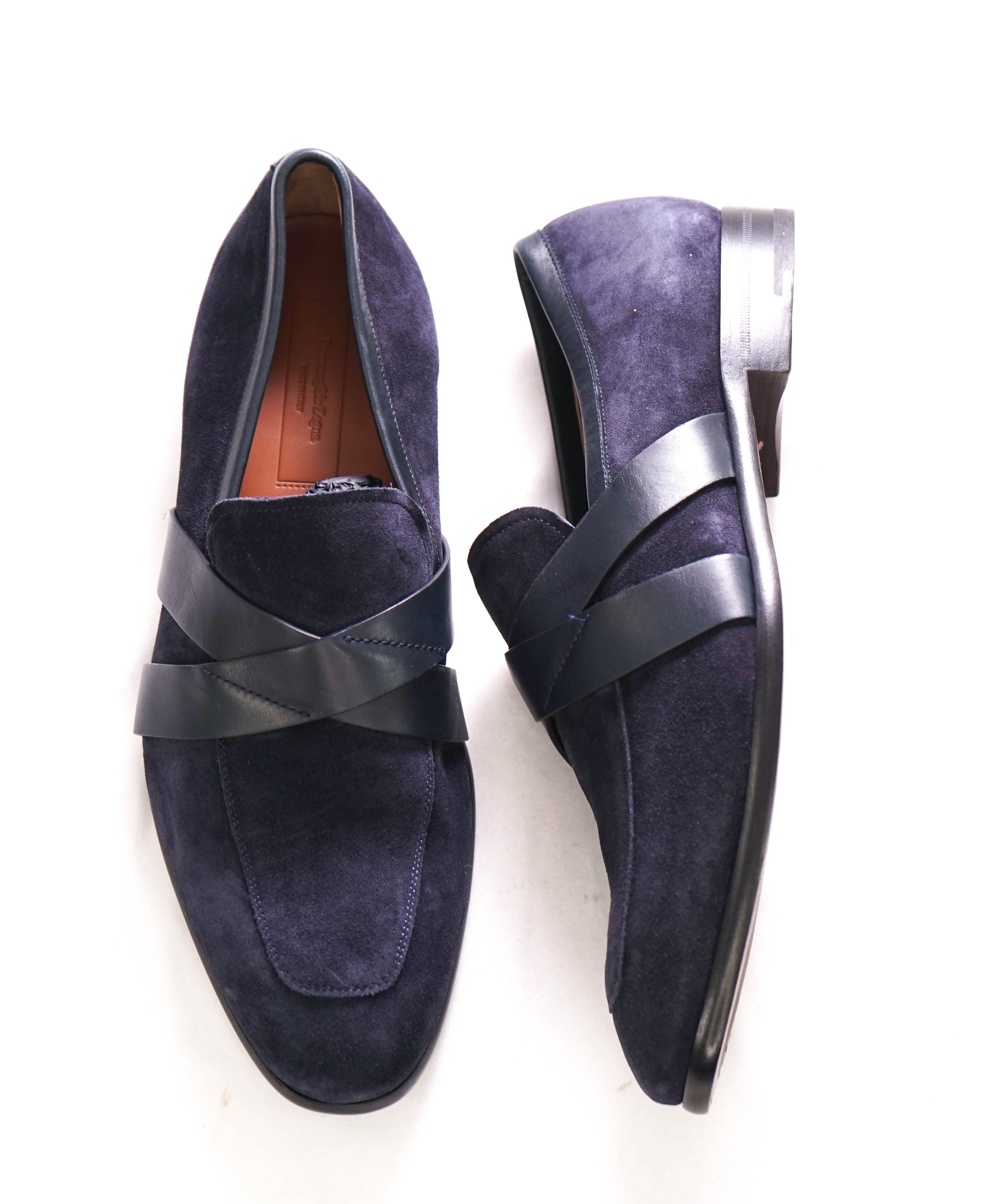 $995 ERMENEGILDO ZEGNA - COUTURE "Criss-Cross" Navy Suede Loafer - 11 US (44 EU)