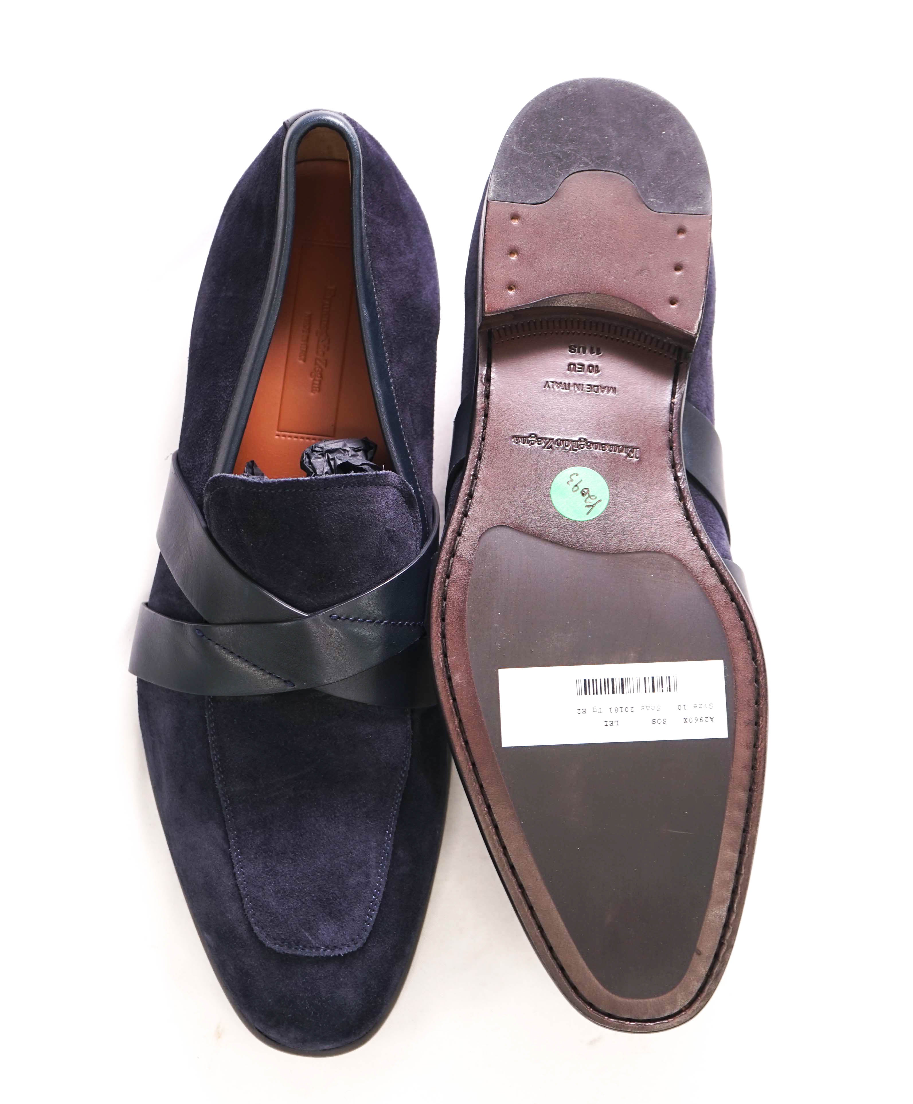 $995 ERMENEGILDO ZEGNA - COUTURE "Criss-Cross" Navy Suede Loafer - 11 US (44 EU)