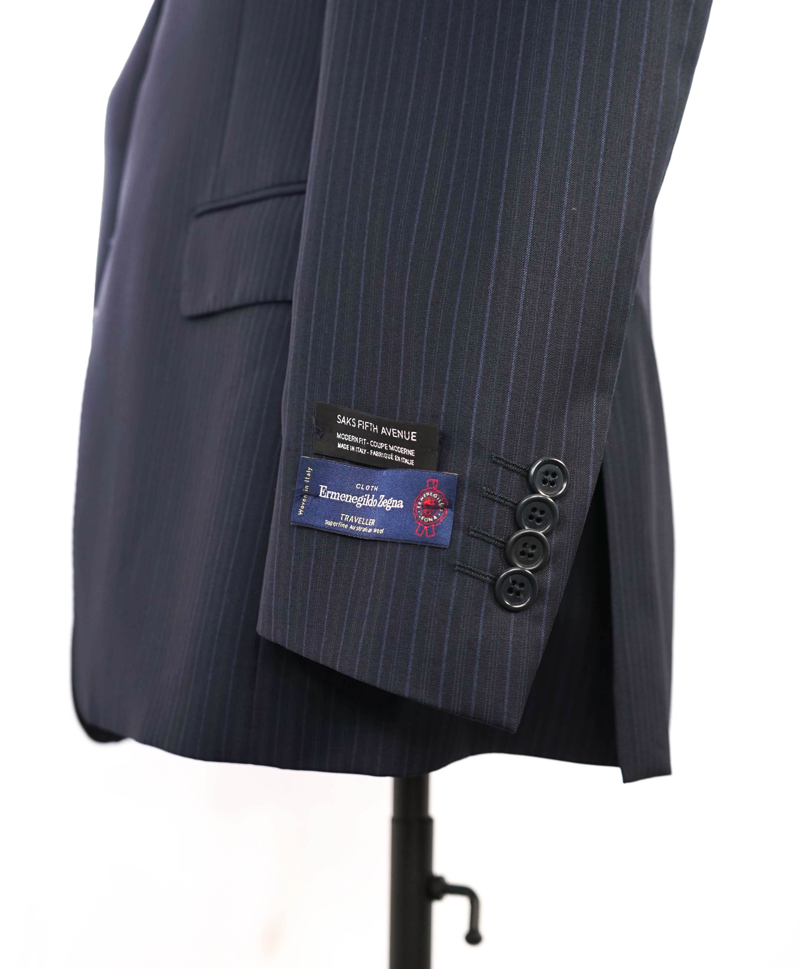 $1,295 ERMENEGILDO ZEGNA - By SAKS FIFTH AVENUE "Classic" Navy SILK Suit - 38S 34W