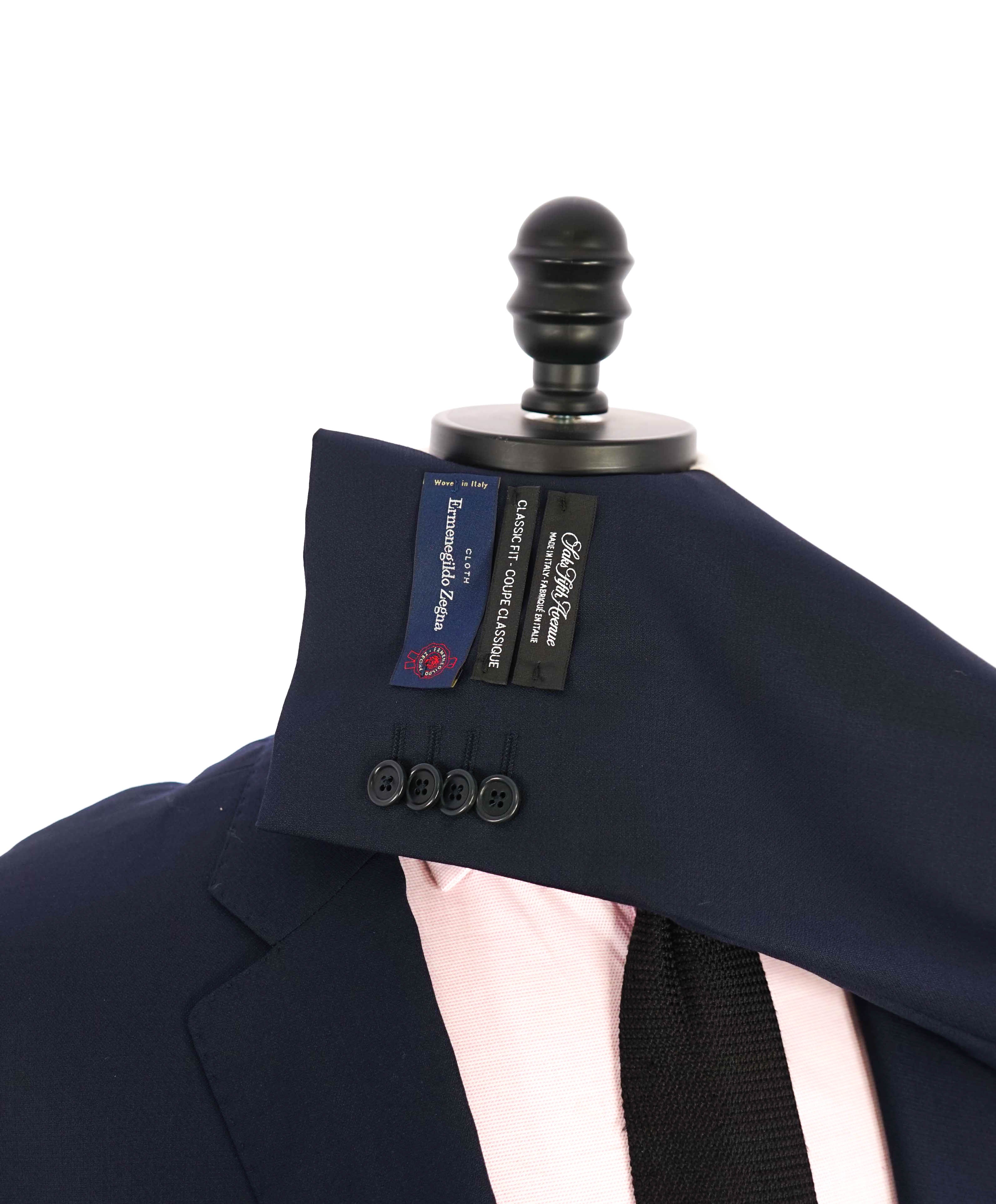 $1,295 ERMENEGILDO ZEGNA - By SAKS FIFTH AVENUE "Classic" Navy SILK Suit - 44S