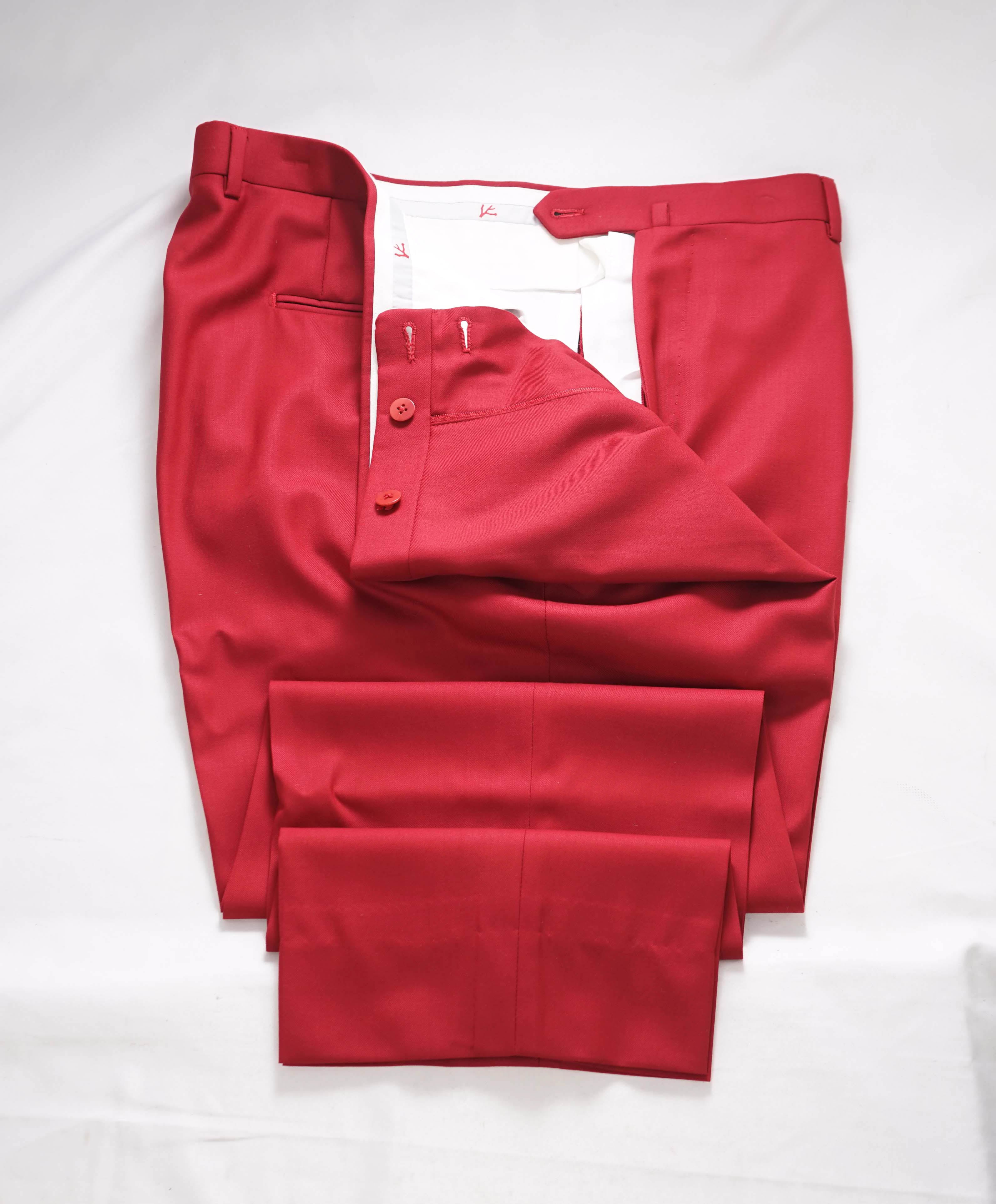 $850 ISAIA - CORAL RED Flat Front Wool Dress Pants - 40W