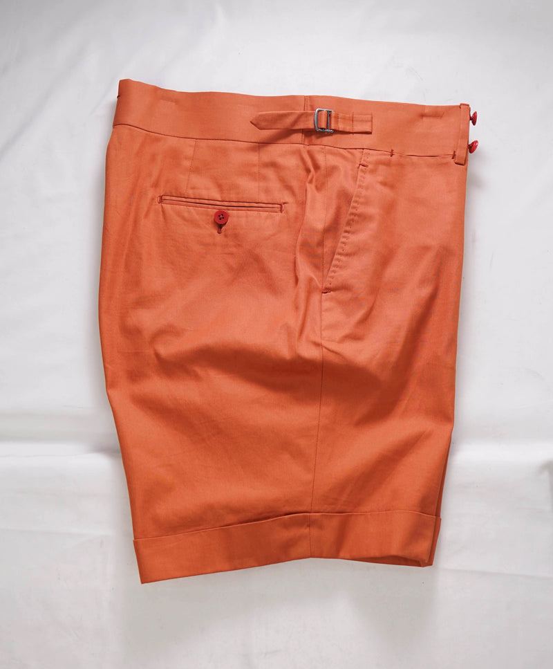 $680 ISAIA - Cotton Side Tab Orange Flat Front Shorts - 38W (54EU)