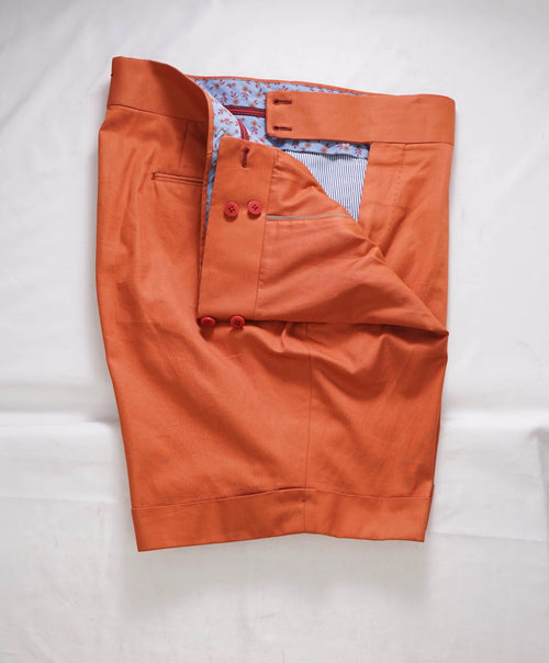 $680 ISAIA - Cotton Side Tab Orange Flat Front Shorts - 38W (54EU)