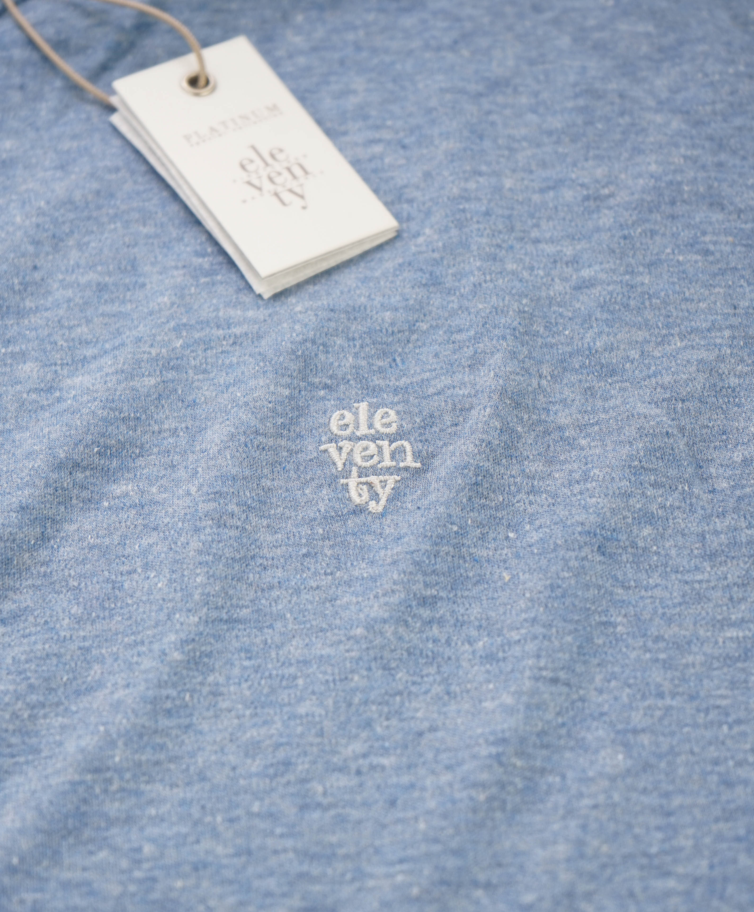 $395 ELEVENTY - Logo COTTON/LINEN Henley T-Shirt Blue/White - XXL