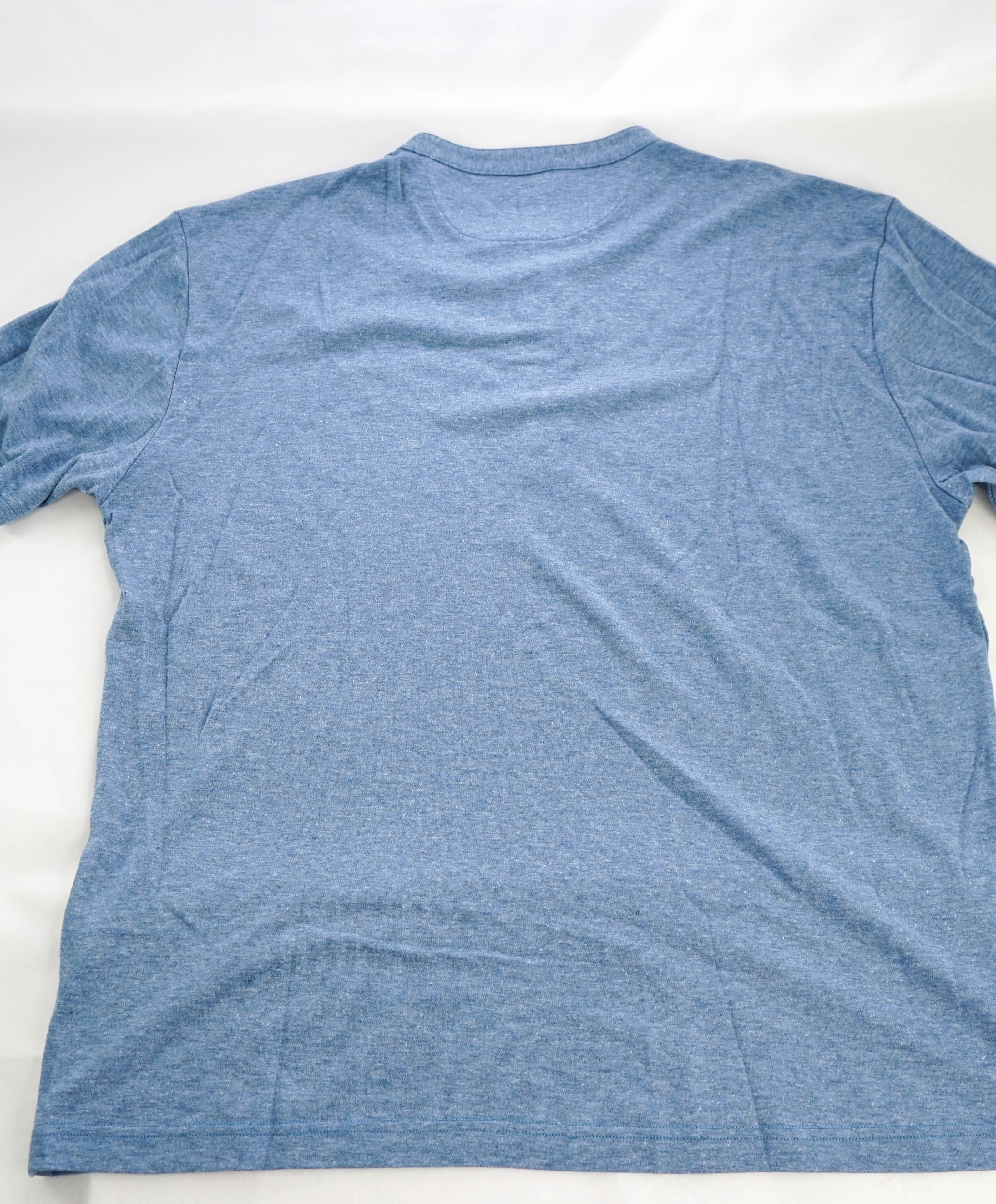 $395 ELEVENTY - Logo COTTON/LINEN Henley T-Shirt Blue/White - XL