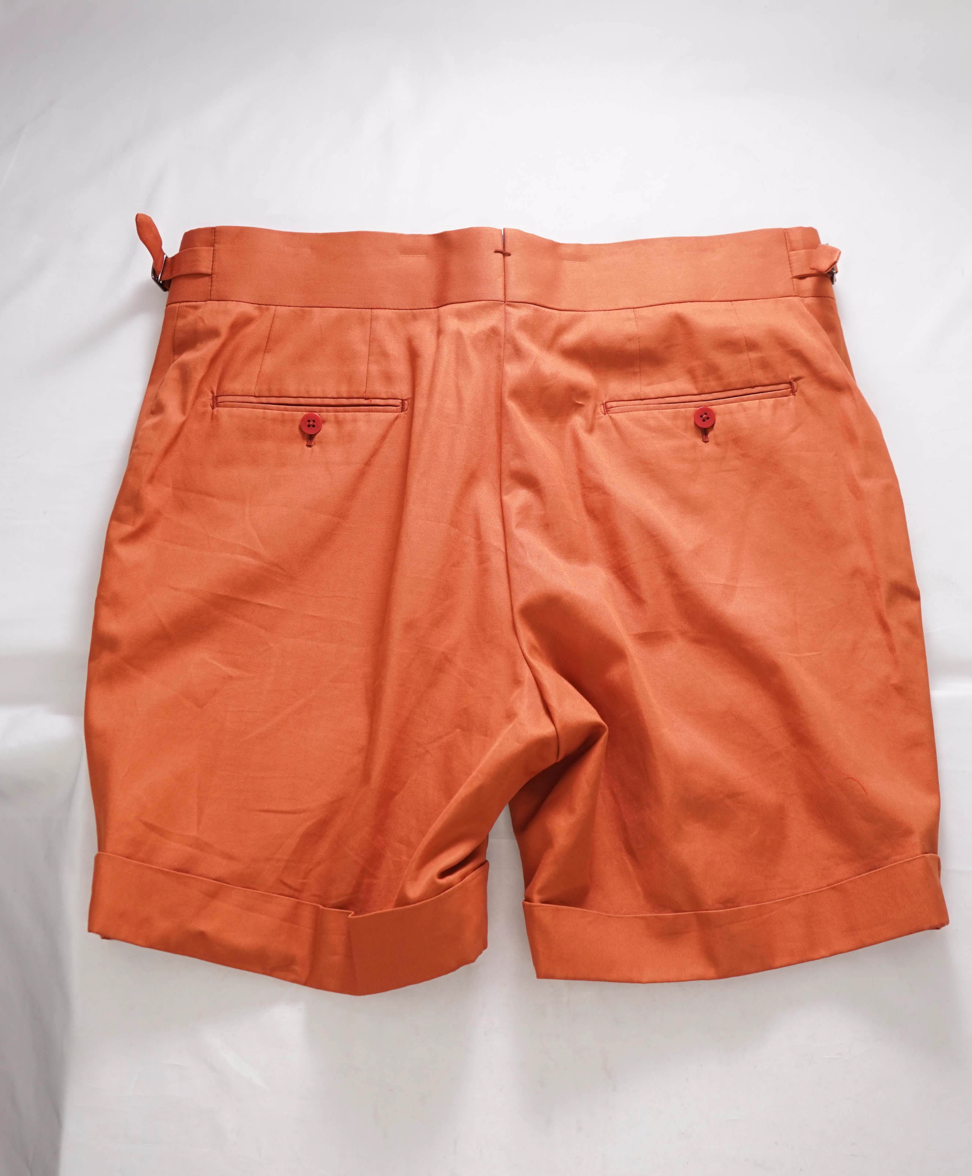 $680 ISAIA - Cotton Side Tab Orange Flat Front Shorts - 38W (54EU)