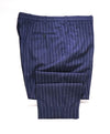 $850 ISAIA - Navy Ivory Chalk Stripe Flat Front Wool Dress Pants - 38W