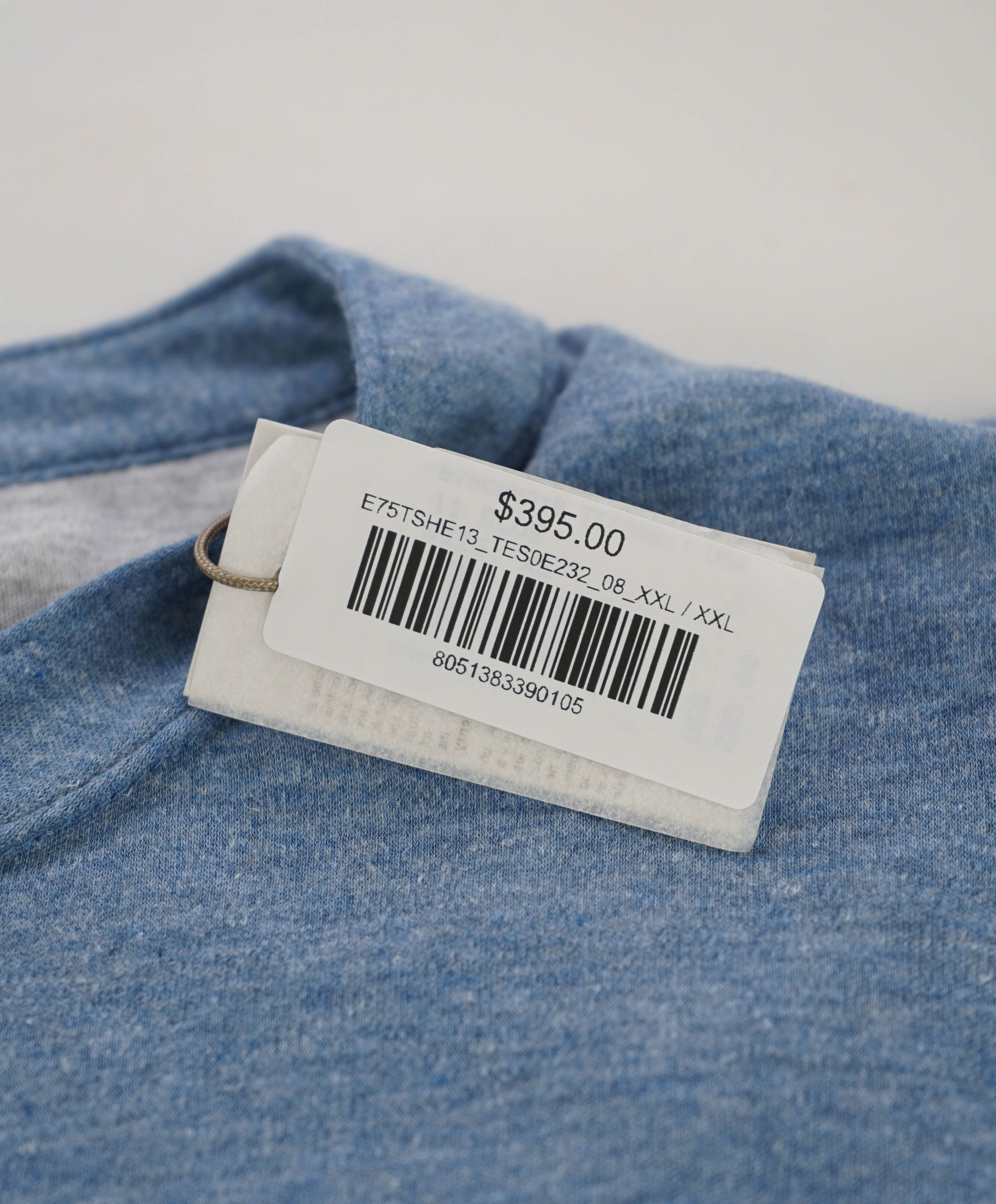 $395 ELEVENTY - Logo COTTON/LINEN Henley T-Shirt Blue/White - XXL