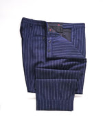 $850 ISAIA - Navy Ivory Chalk Stripe Flat Front Wool Dress Pants - 38W