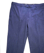 $850 ISAIA - Navy Ivory Chalk Stripe Flat Front Wool Dress Pants - 38W