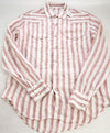 $395 ELEVENTY - Red/Pink White LINEN Broad Stripe SNAP Front Shirt - M