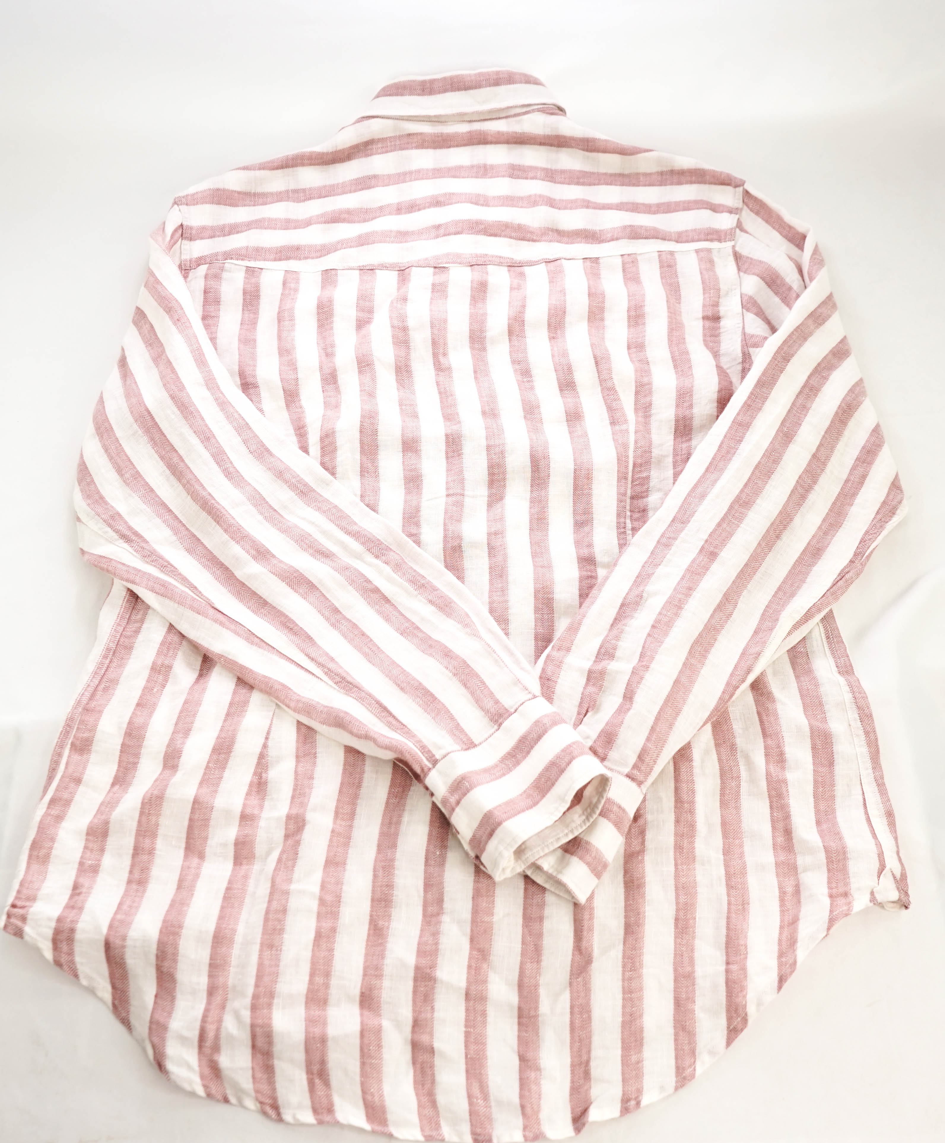 $395 ELEVENTY - Red/Pink White LINEN Broad Stripe SNAP Front Shirt - M