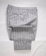 $850 ISAIA - Gray Ivory Chalk Stripe Flat Front Wool/Cotton/Silk Dress Pants - 38W