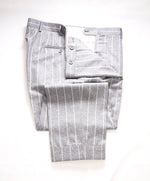 $850 ISAIA - Gray Ivory Chalk Stripe Flat Front Wool/Cotton/Silk Dress Pants - 38W