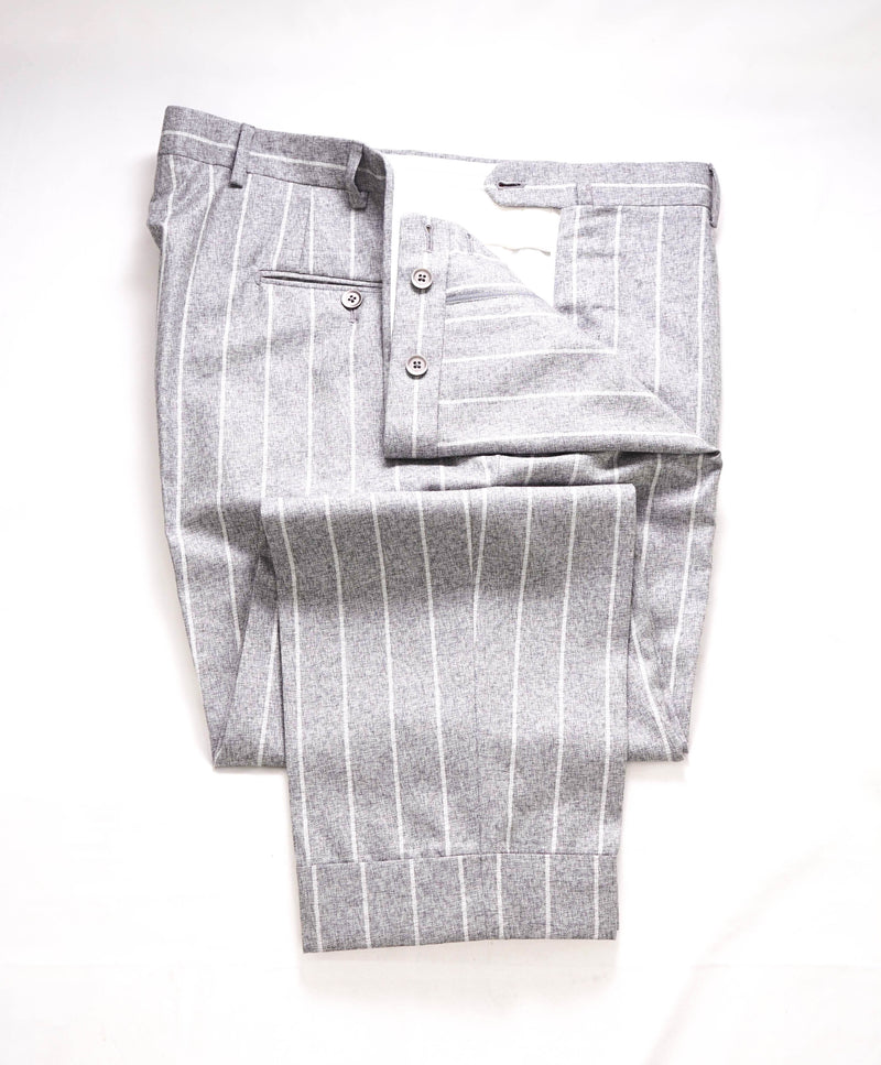 $850 ISAIA - Gray Ivory Chalk Stripe Flat Front Wool/Cotton/Silk Dress Pants - 38W