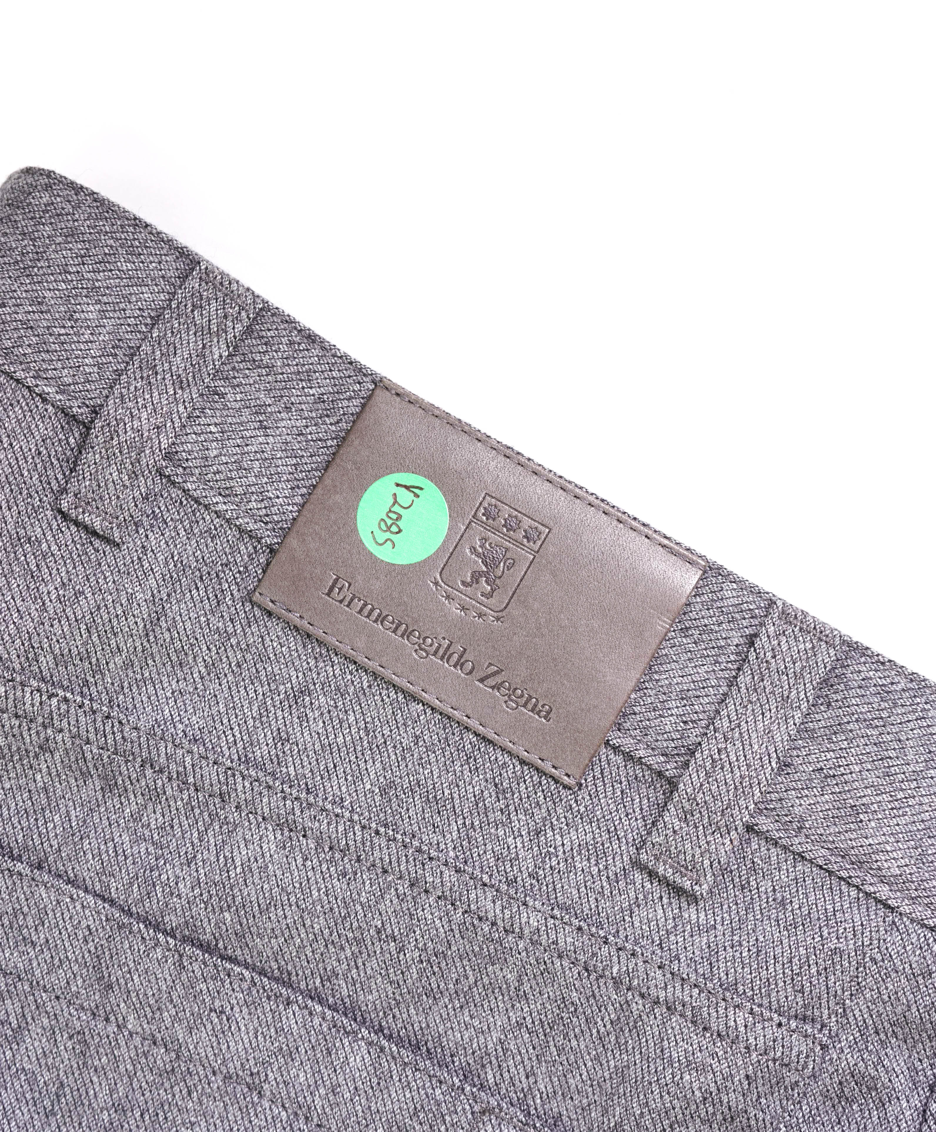 ERMENEGILDO ZEGNA - Gray Flanel WOOL Suede Logo Tag 5-Pocket Pants- 36W