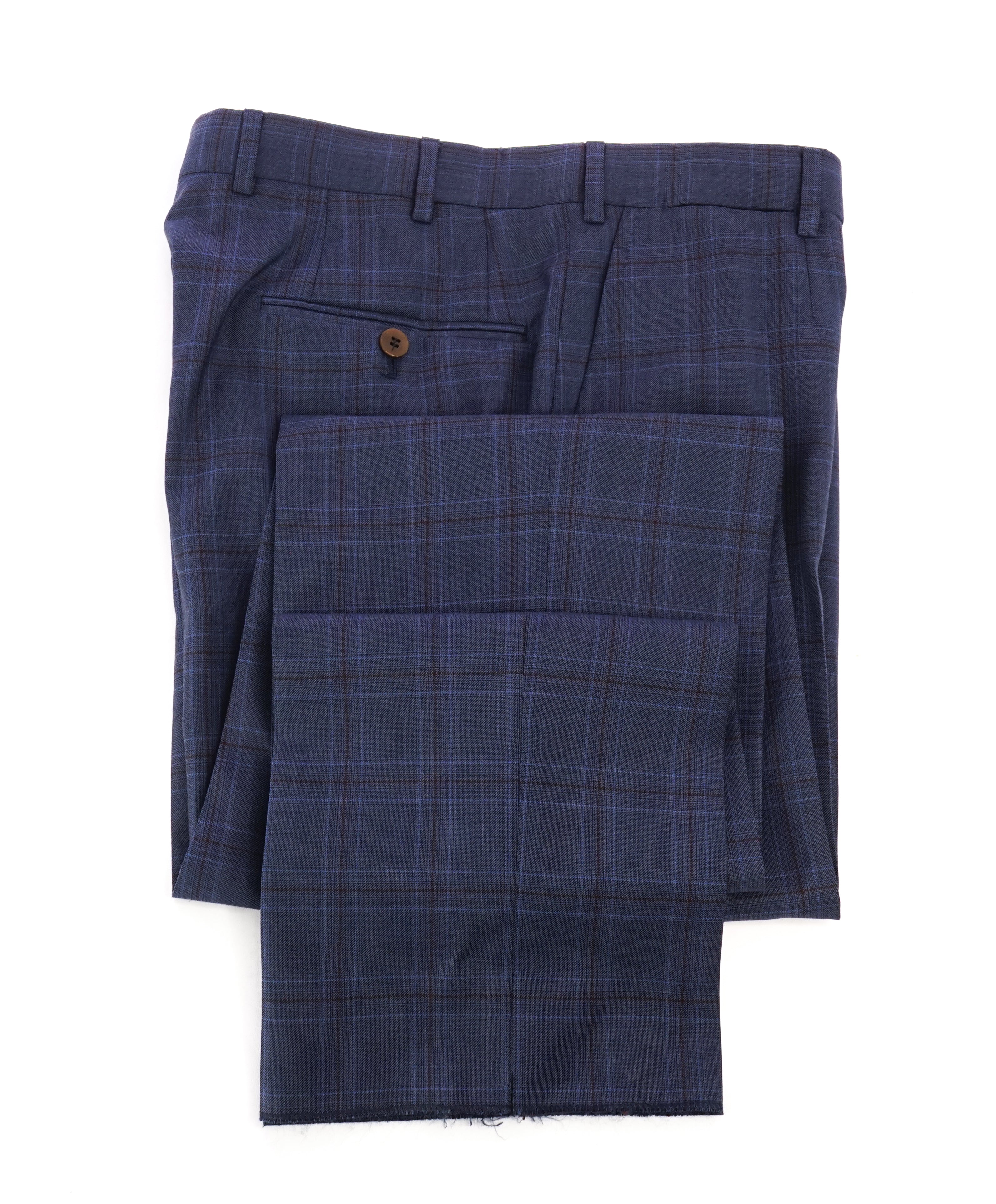 ISAIA - Blue & Red Check Plaid Dress Pants Flat Front - 31W