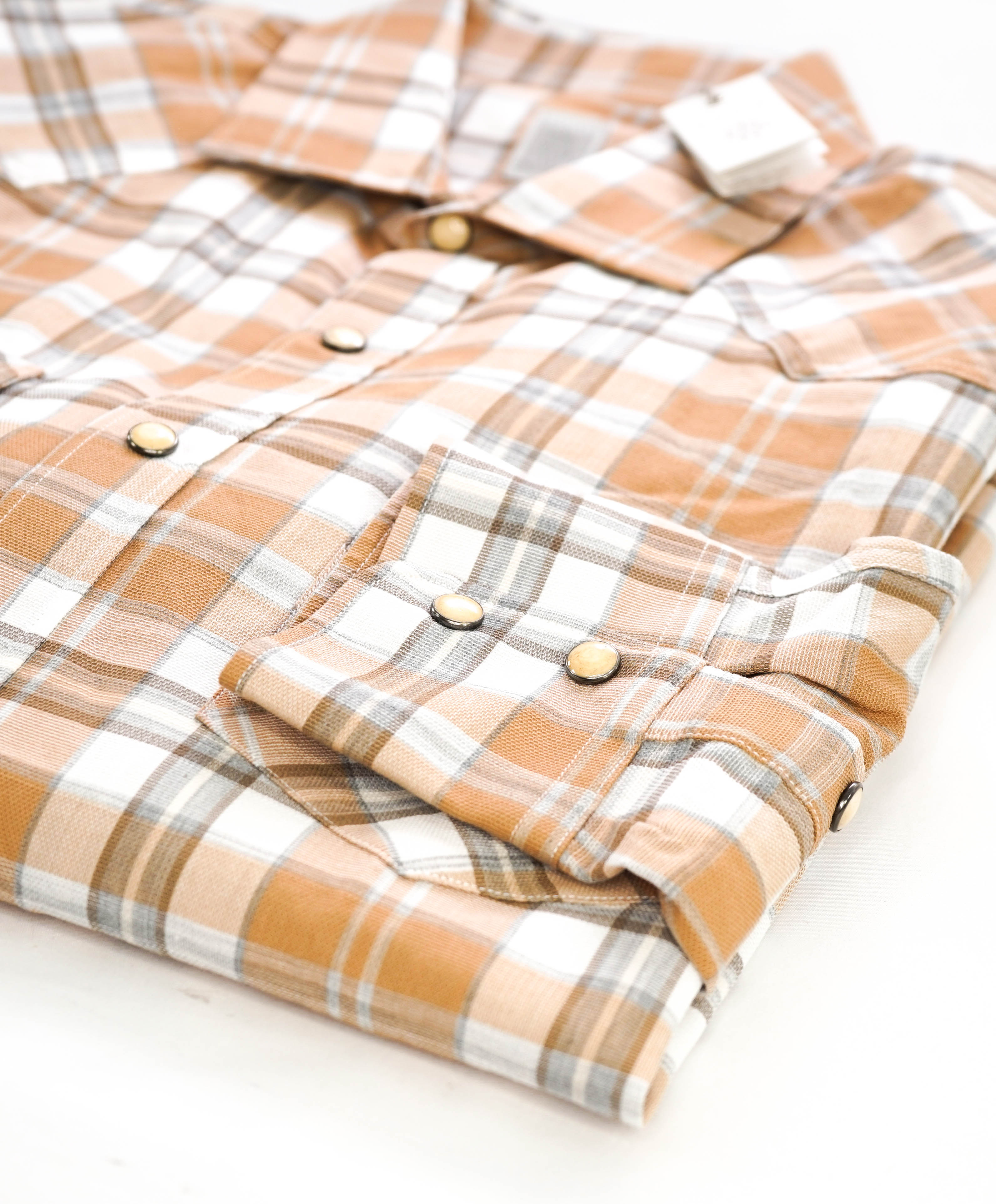 $495 ELEVENTY - *SNAP FRONT* Brown/White Check Dress Shirt - 3XL 17.5