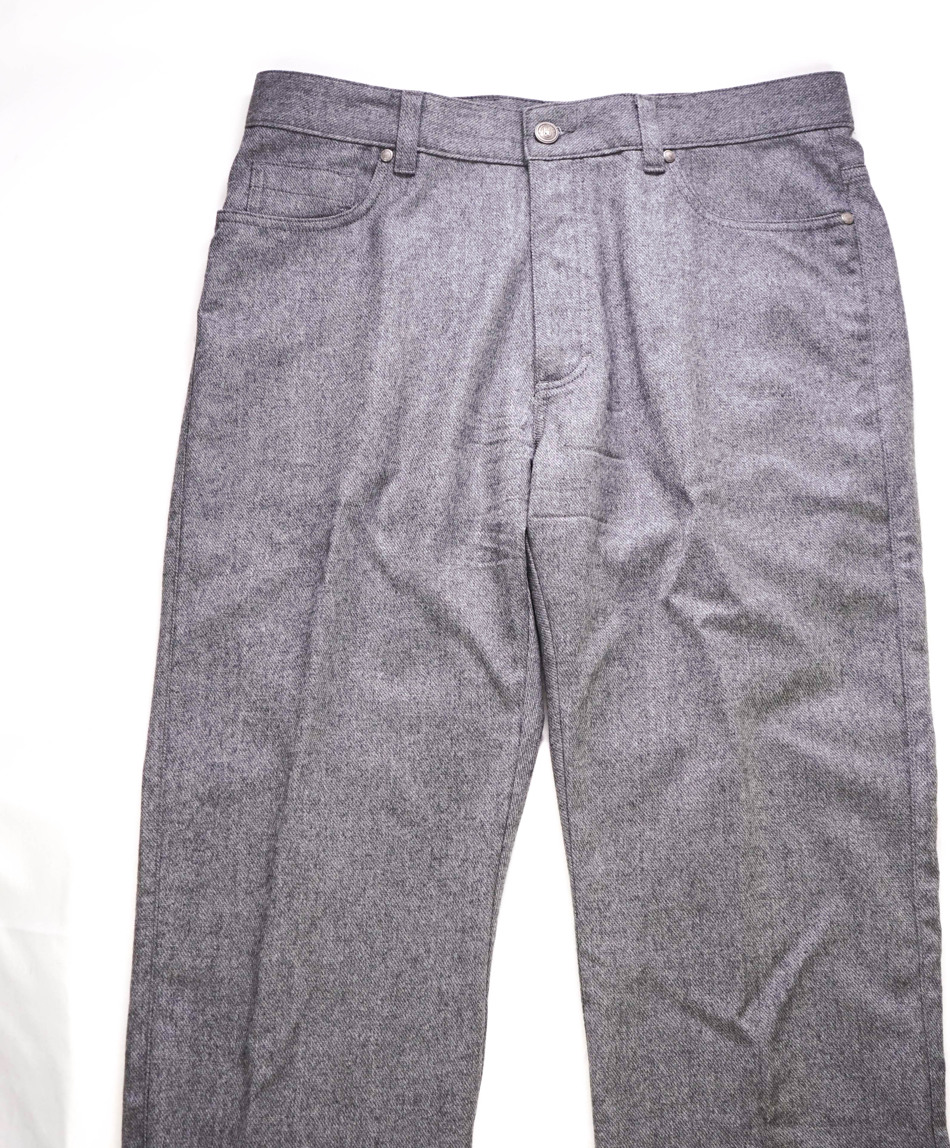 ERMENEGILDO ZEGNA - Gray Flanel WOOL Suede Logo Tag 5-Pocket Pants- 36W