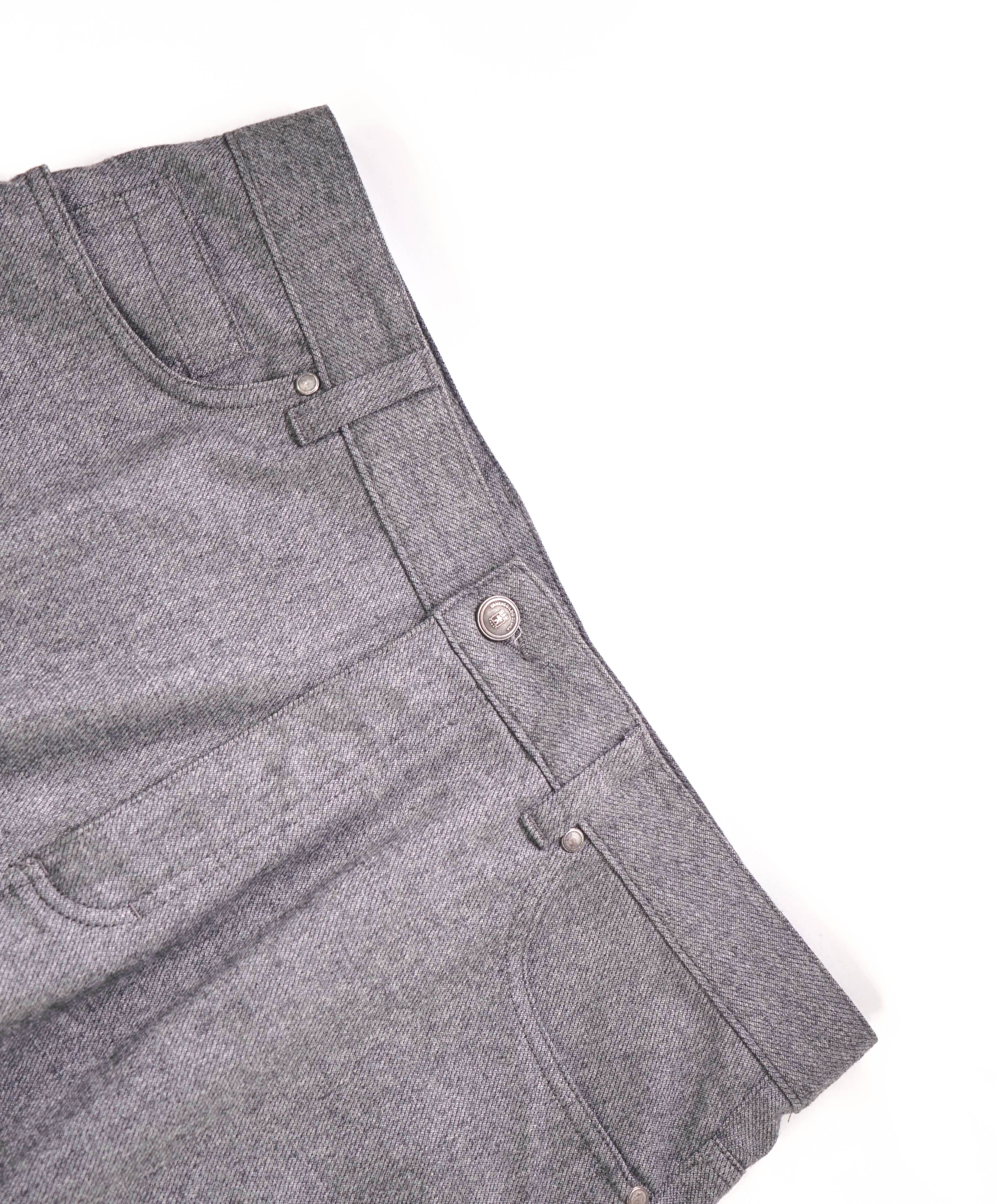 ERMENEGILDO ZEGNA - Gray Flanel WOOL Suede Logo Tag 5-Pocket Pants- 36W