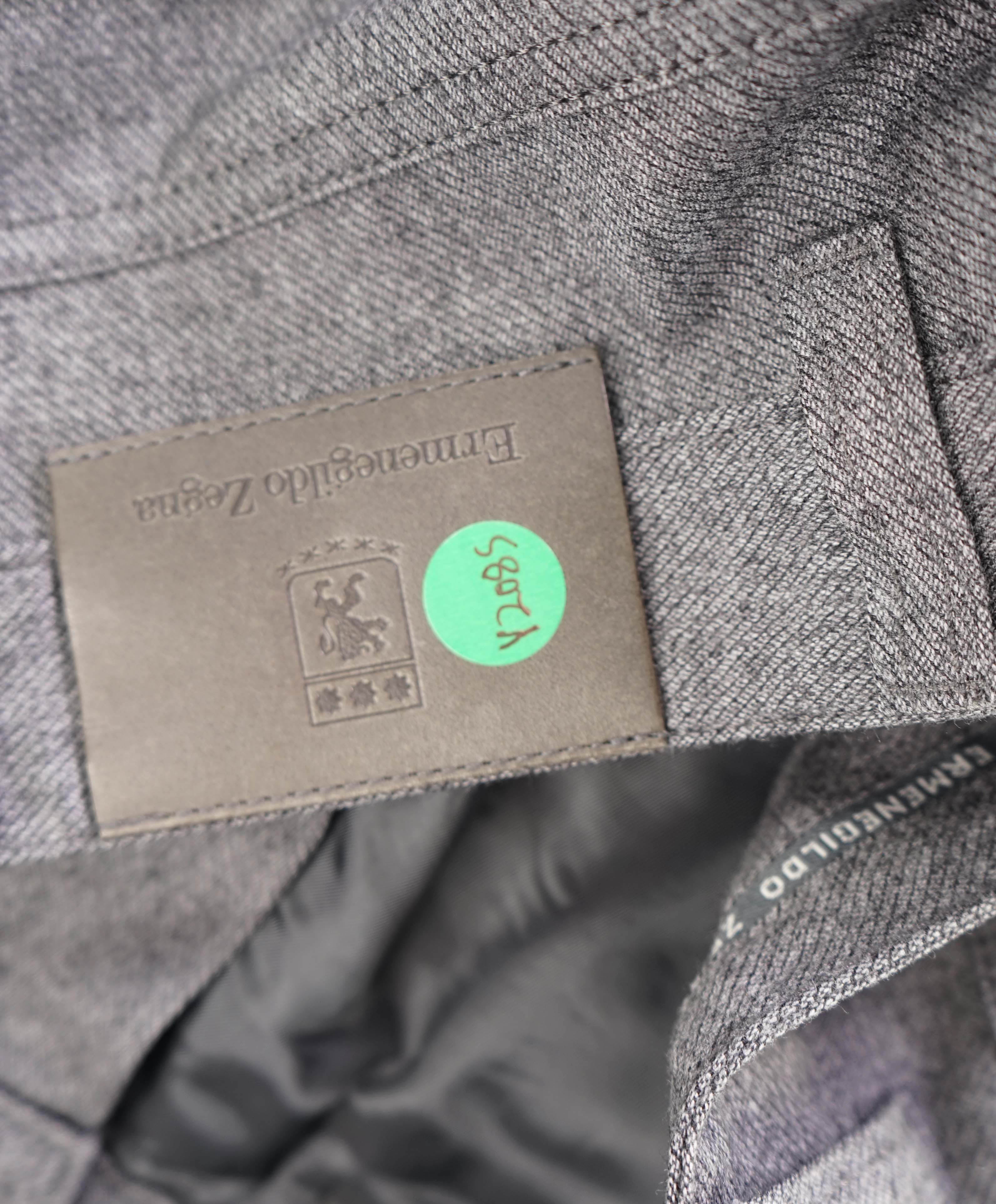 ERMENEGILDO ZEGNA - Gray Flanel WOOL Suede Logo Tag 5-Pocket Pants- 36W