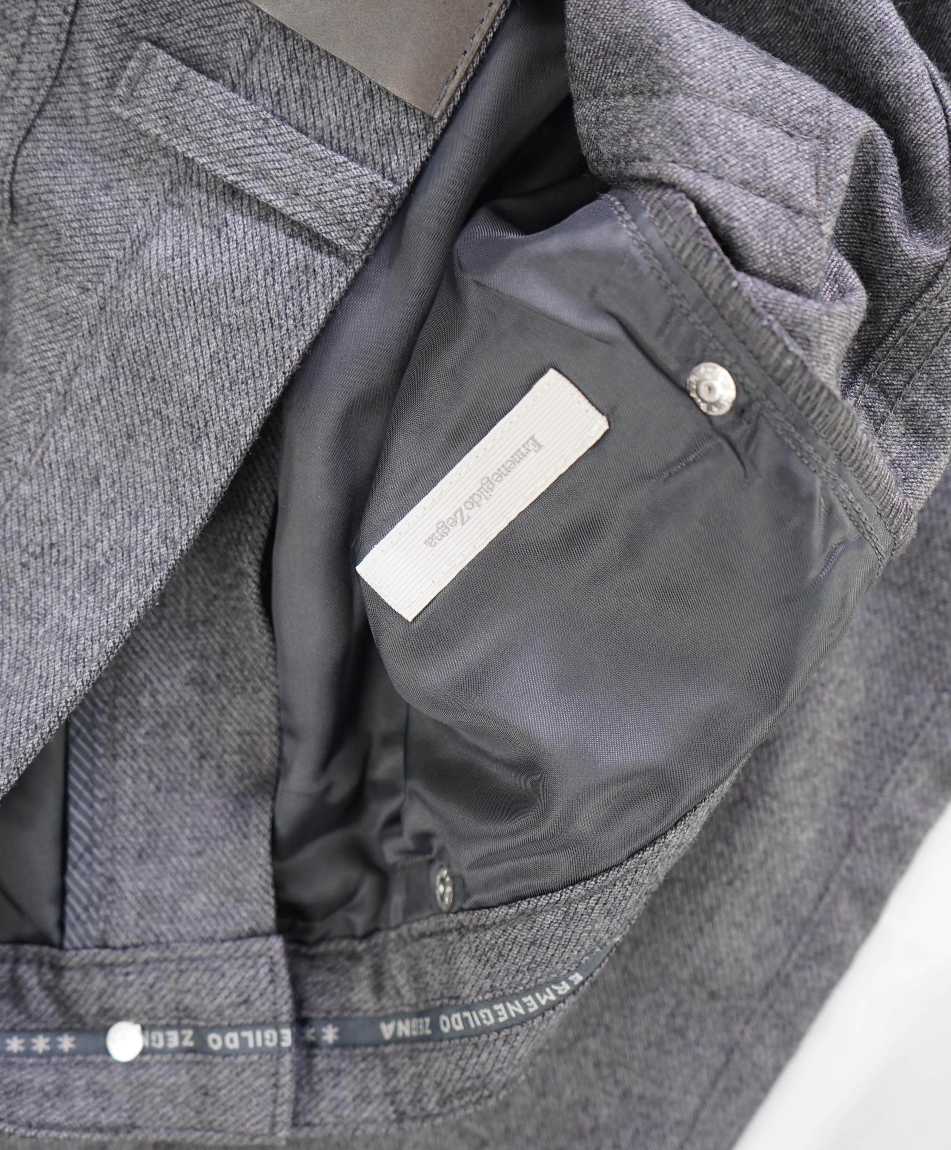 ERMENEGILDO ZEGNA - Gray Flanel WOOL Suede Logo Tag 5-Pocket Pants- 36W