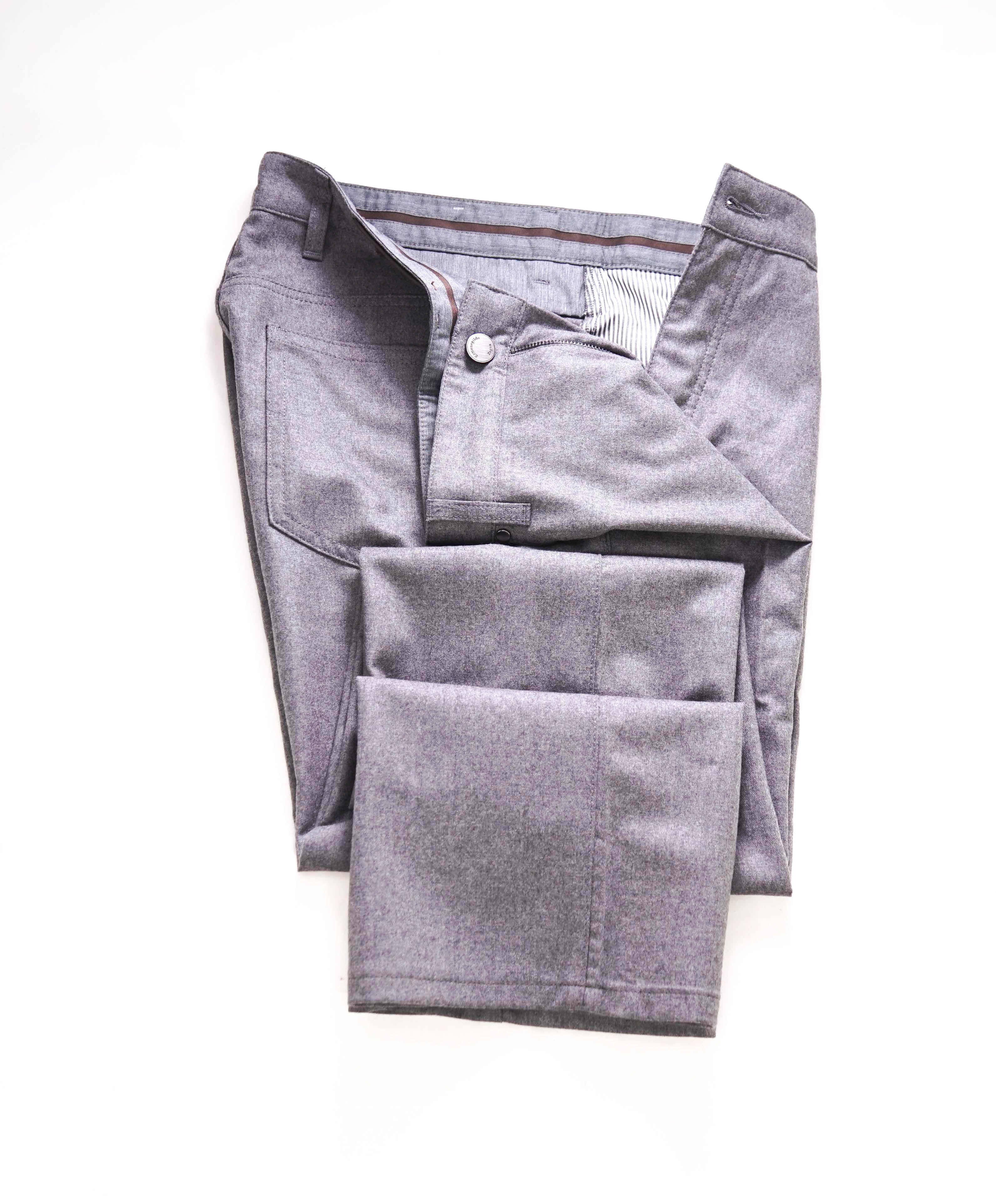 ERMENEGILDO ZEGNA - Gray Flanel WOOL Suede Logo Tag 5-Pocket Pants- 38W