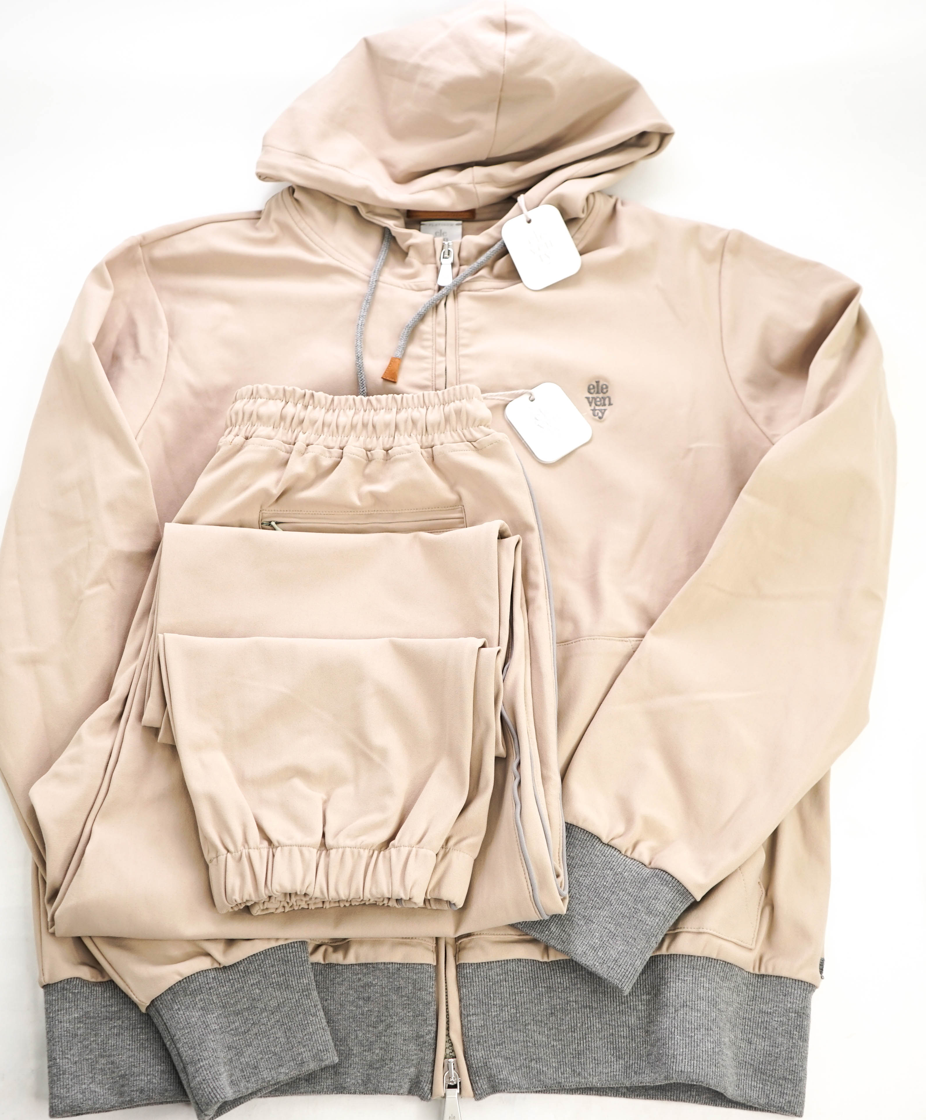 $2,495 ELEVENTY - "ATHLEISURE" Neutral Jogger Logo Hooded Suit Set - 40 (50 EU) M