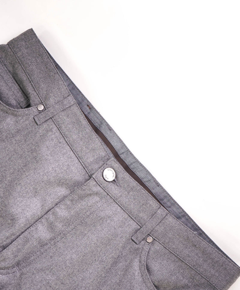 ERMENEGILDO ZEGNA - Gray Flanel WOOL Suede Logo Tag 5-Pocket Pants- 38W