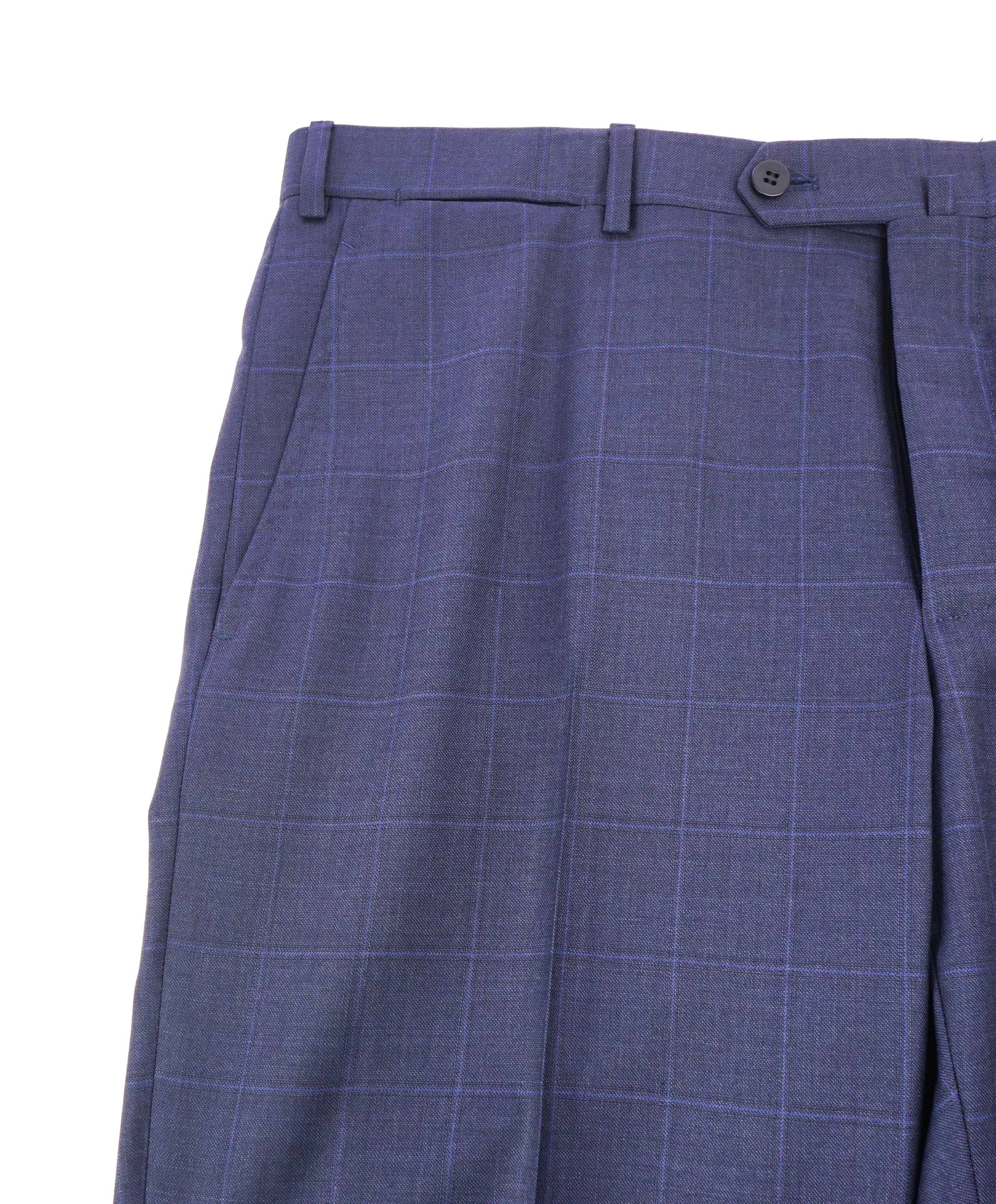 ISAIA - Tonal Blue Windowpane Dress Pants Flat Front - 35W