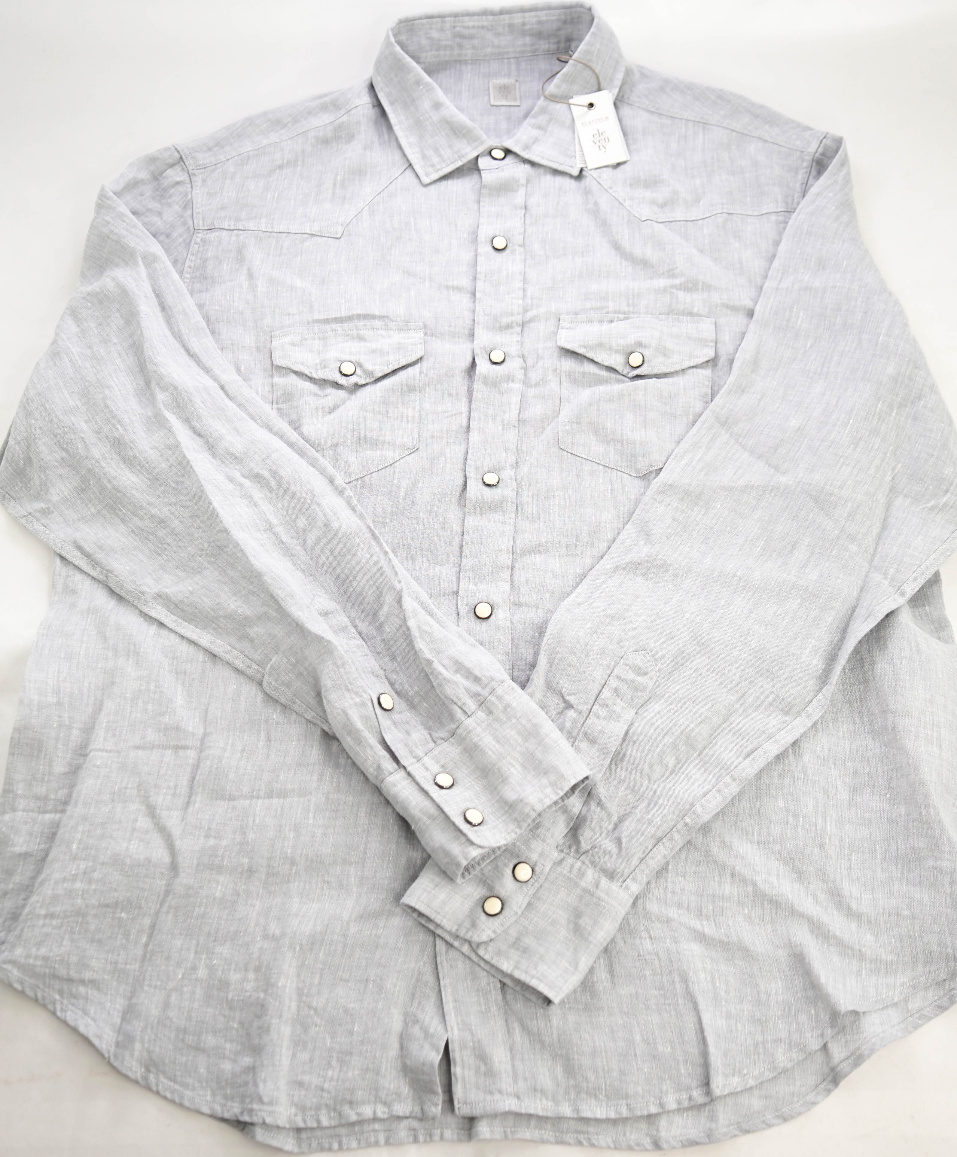 $495 ELEVENTY - *SNAP FRONT* Pure LINEN Gray Dress Shirt - 4XL (18)