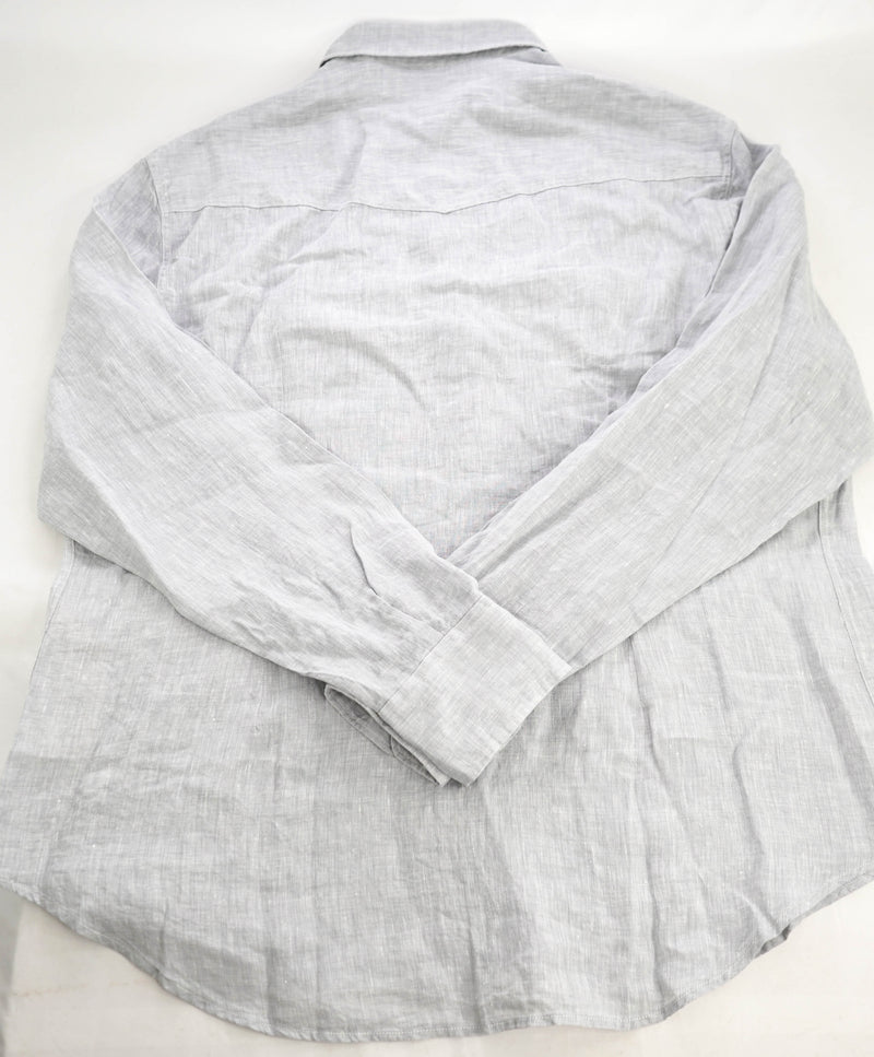 $495 ELEVENTY - *SNAP FRONT* Pure LINEN Gray Dress Shirt - 4XL (45)