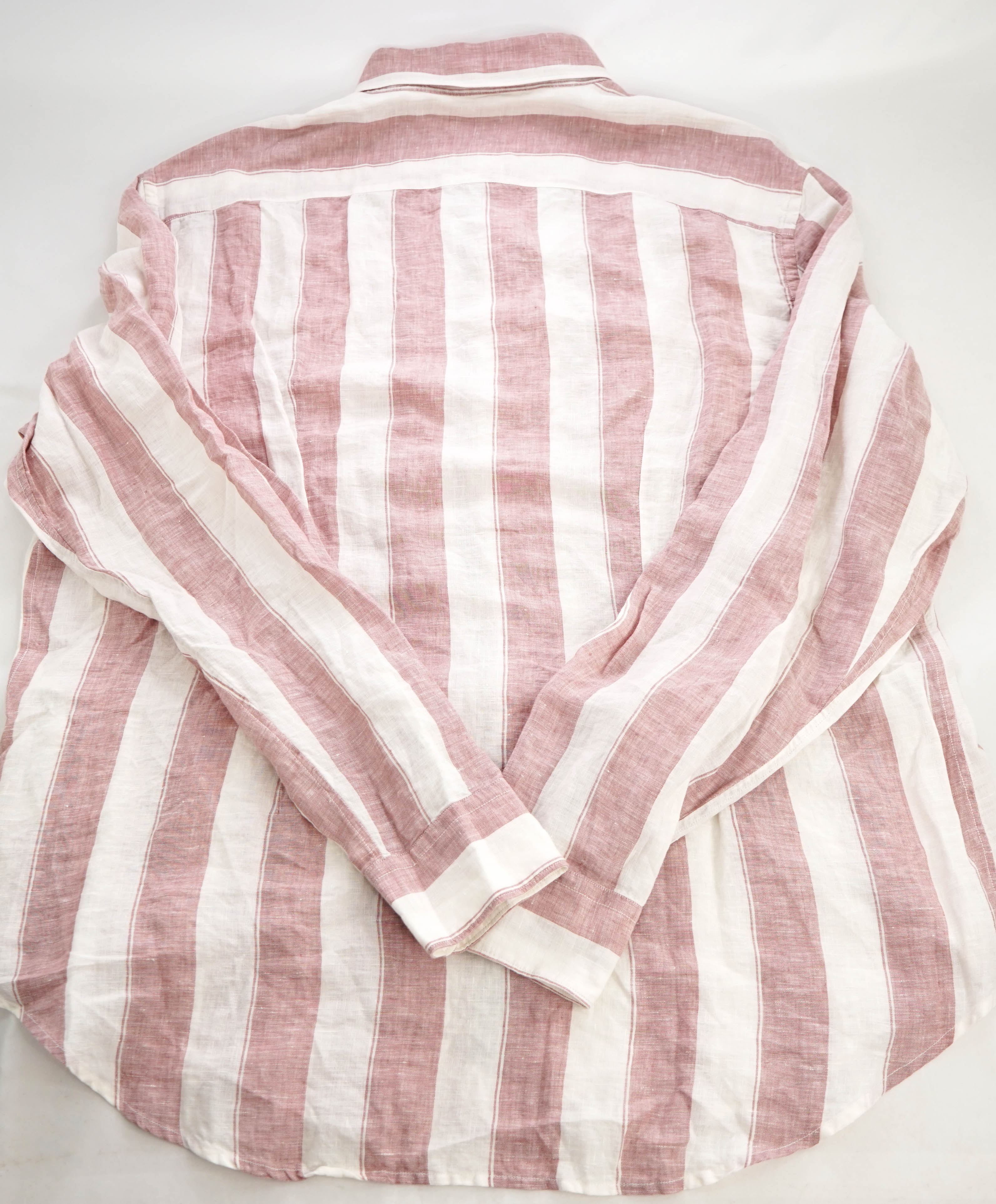 $395 ELEVENTY - Red/Pink White LINEN Broad Stripe Button Front Shirt - M