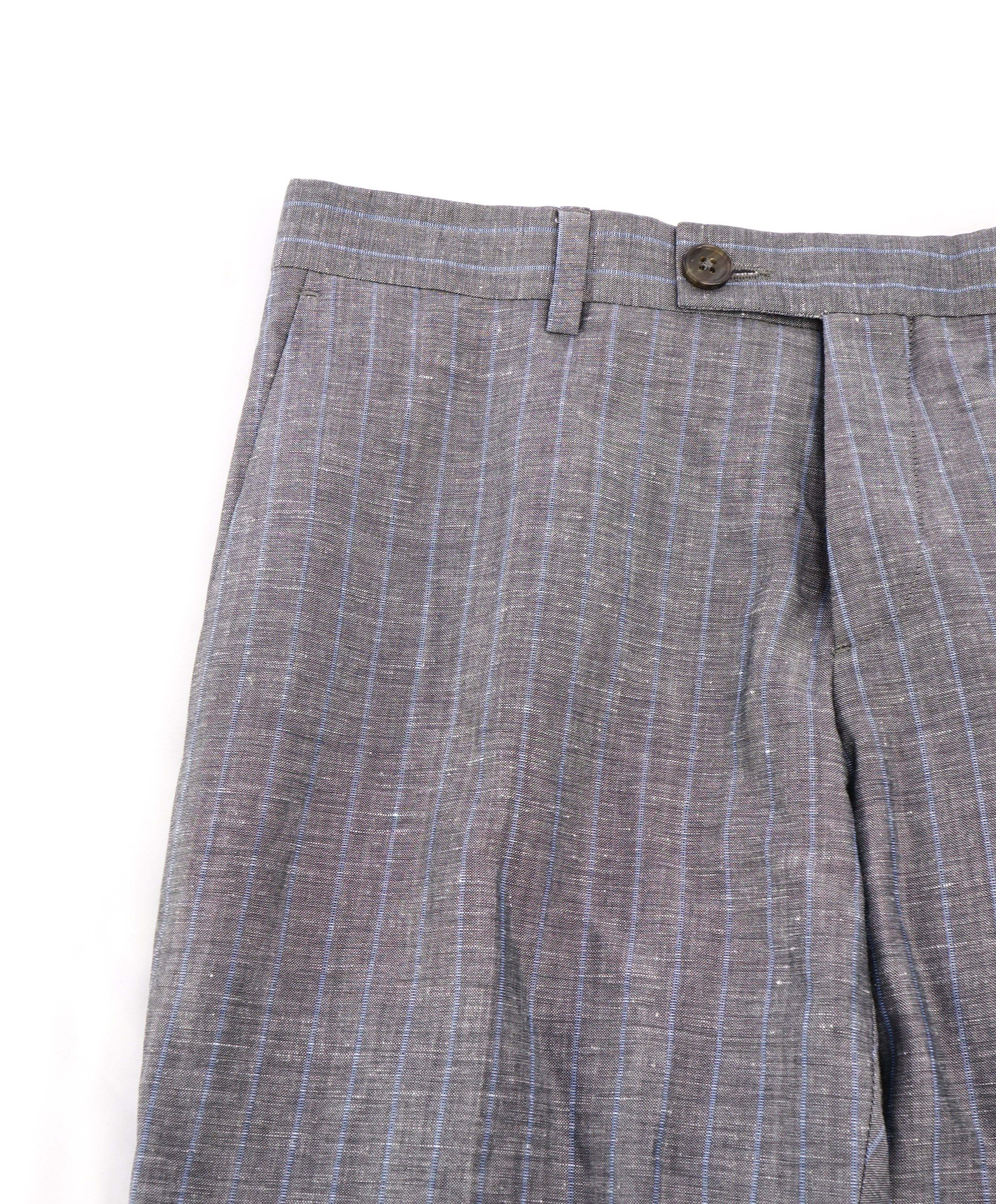 FACONNABLE - Gray & Blue Chalk Stripe Linen Blend Dress Pants - 30W