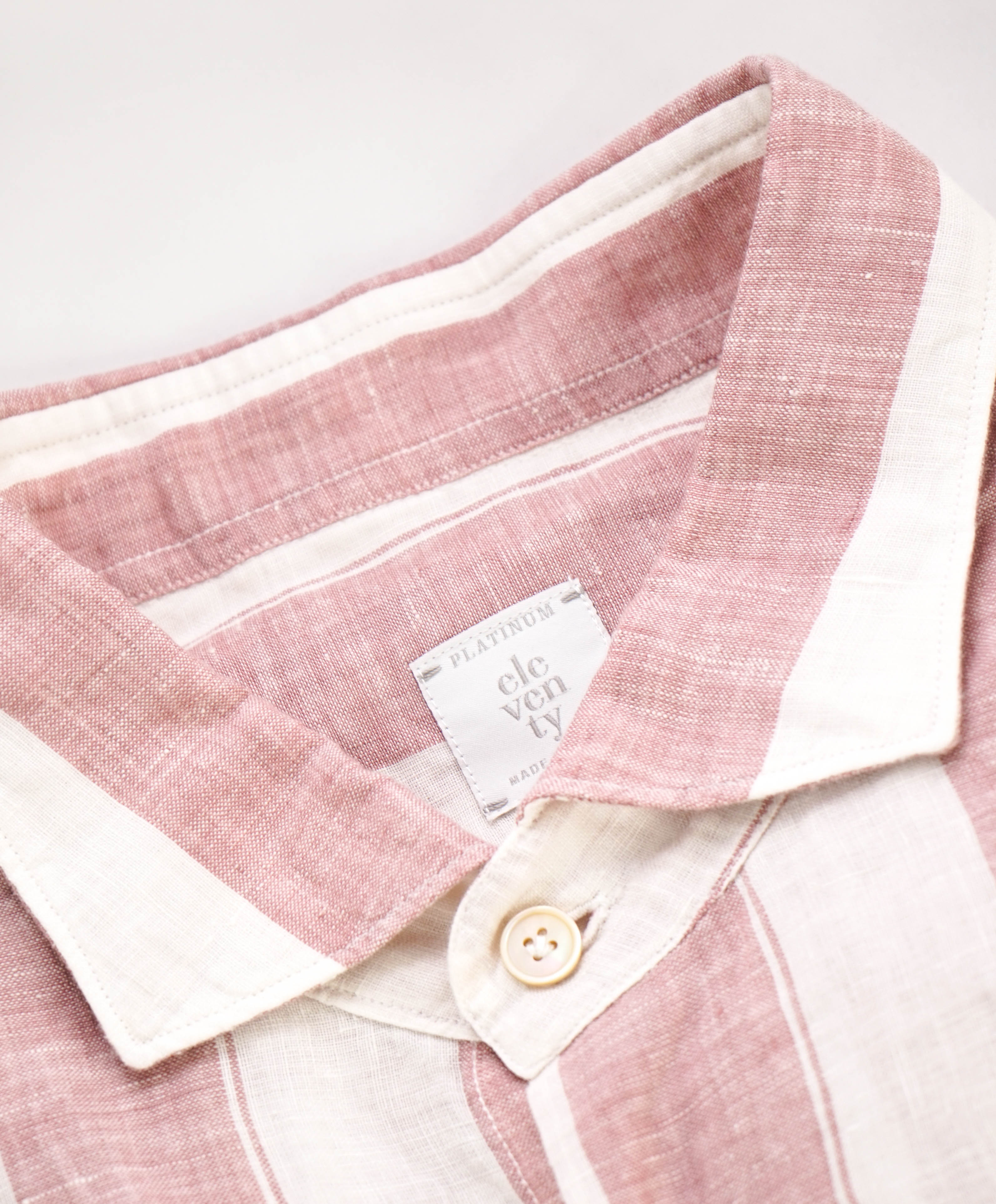 $395 ELEVENTY - Red/Pink White LINEN Broad Stripe Button Front Shirt - M