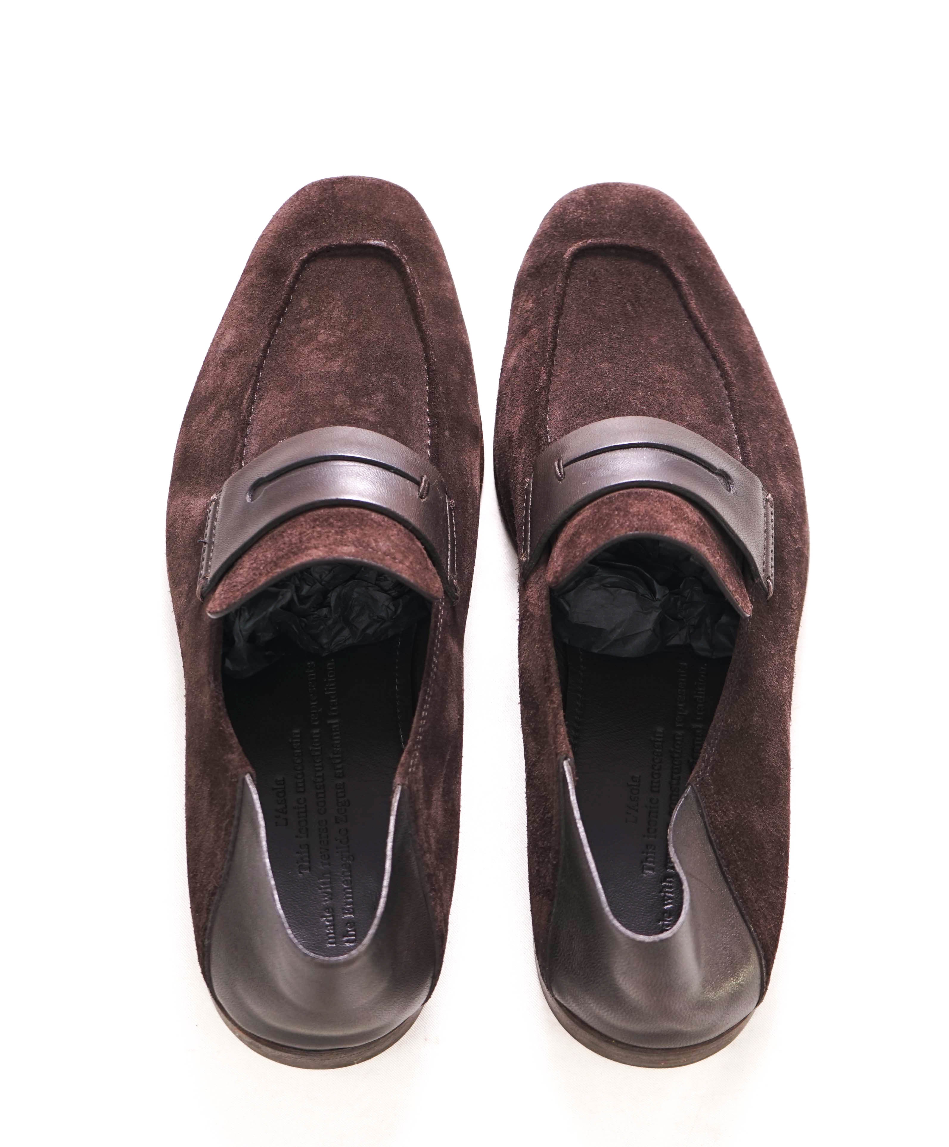 $960 ERMENEGILDO ZEGNA - Brown Unlined Suede Penny Loafers - 9 US (42 EU)