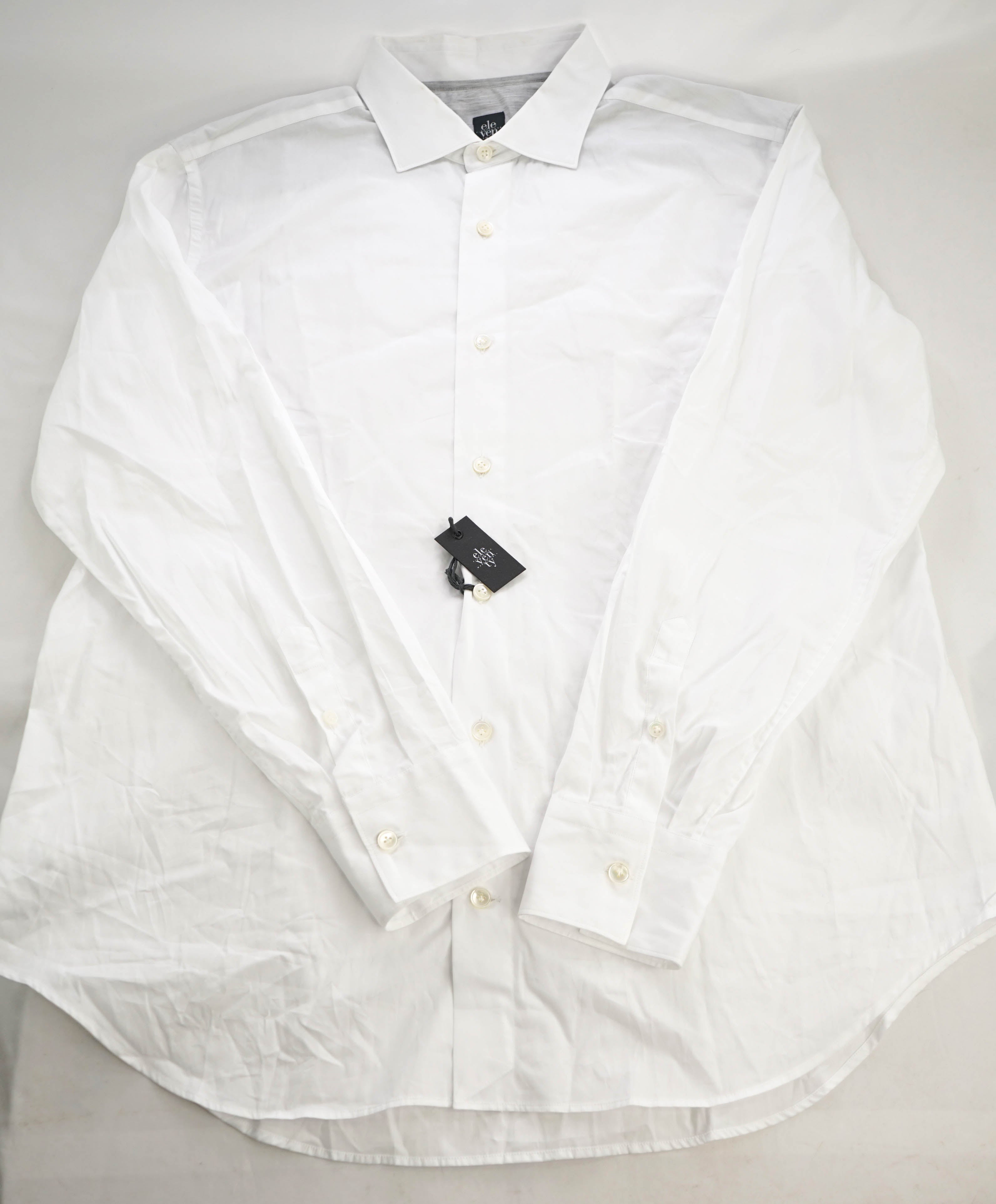 $395 ELEVENTY - *Spread Collar* Slim-Cotton Poplin White Dress Shirt - XXL