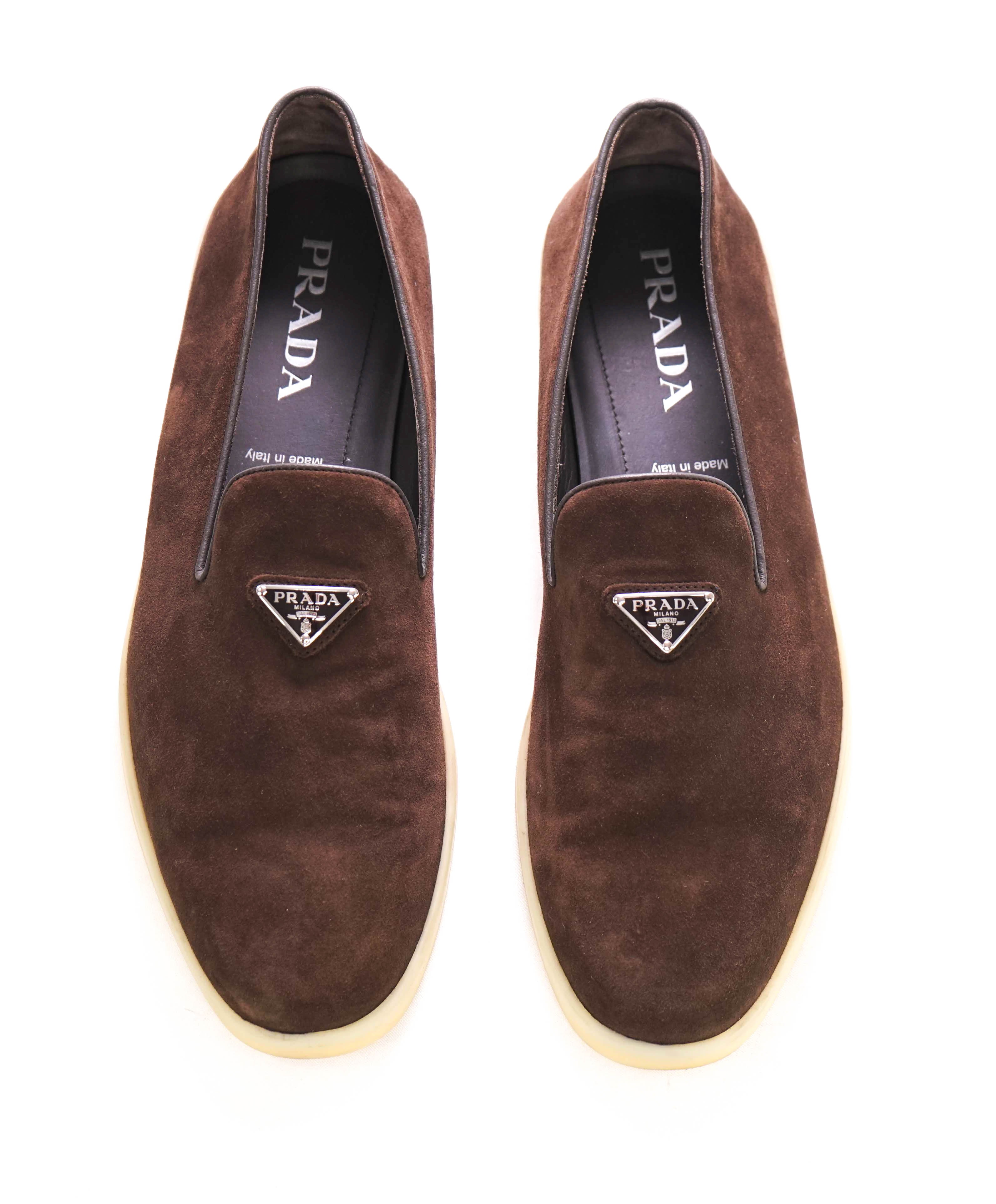 $1,150 PRADA - Brown Suede Espadrille LOGO Loafers - 10 US (9 Prada)