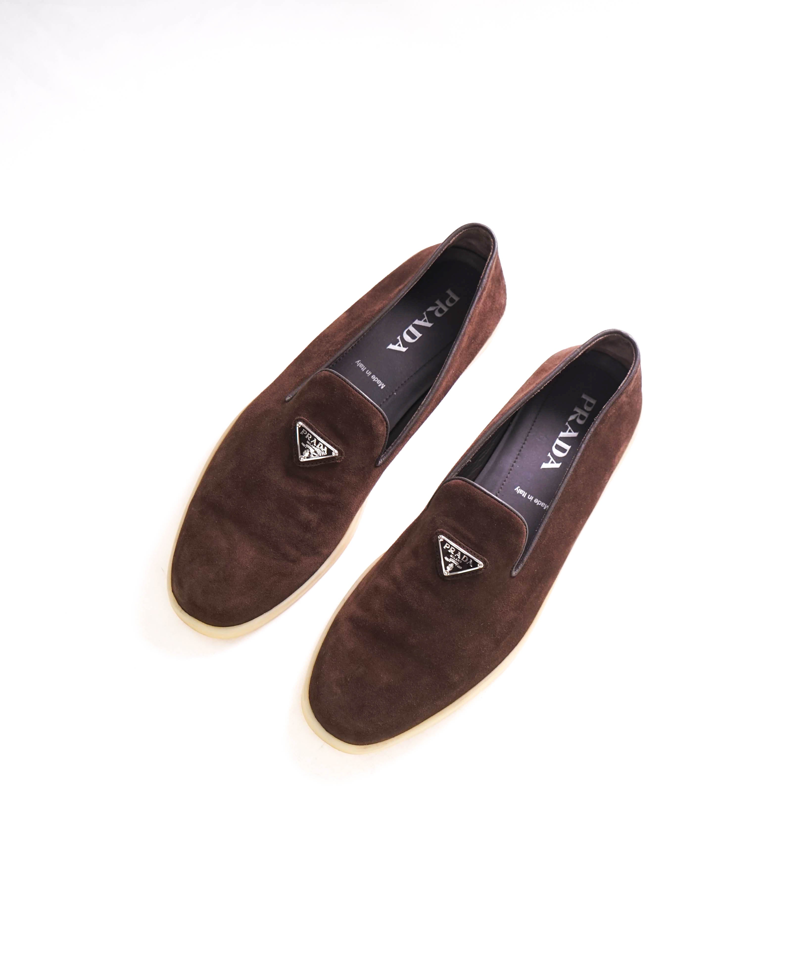 $1,150 PRADA - Brown Suede Espadrille LOGO Loafers - 10 US (9 Prada)