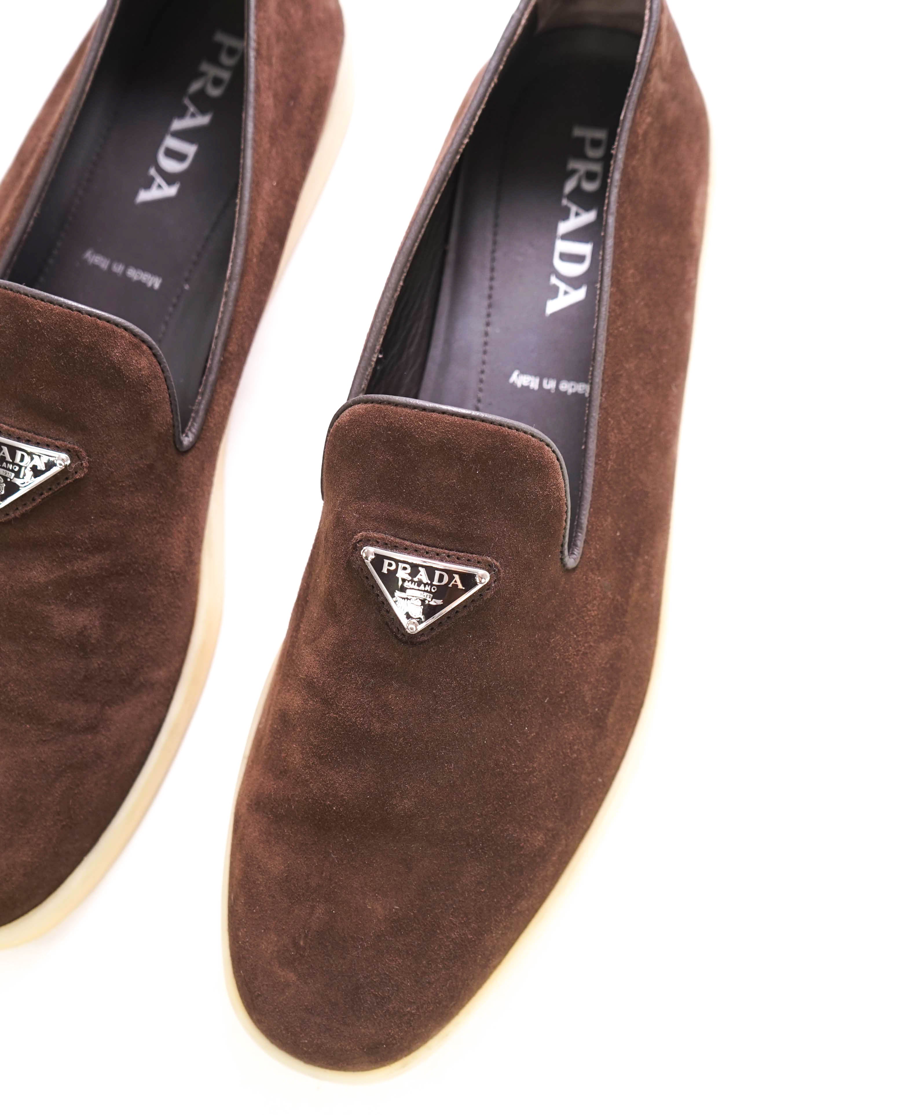 $1,150 PRADA - Brown Suede Espadrille LOGO Loafers - 10 US (9 Prada)