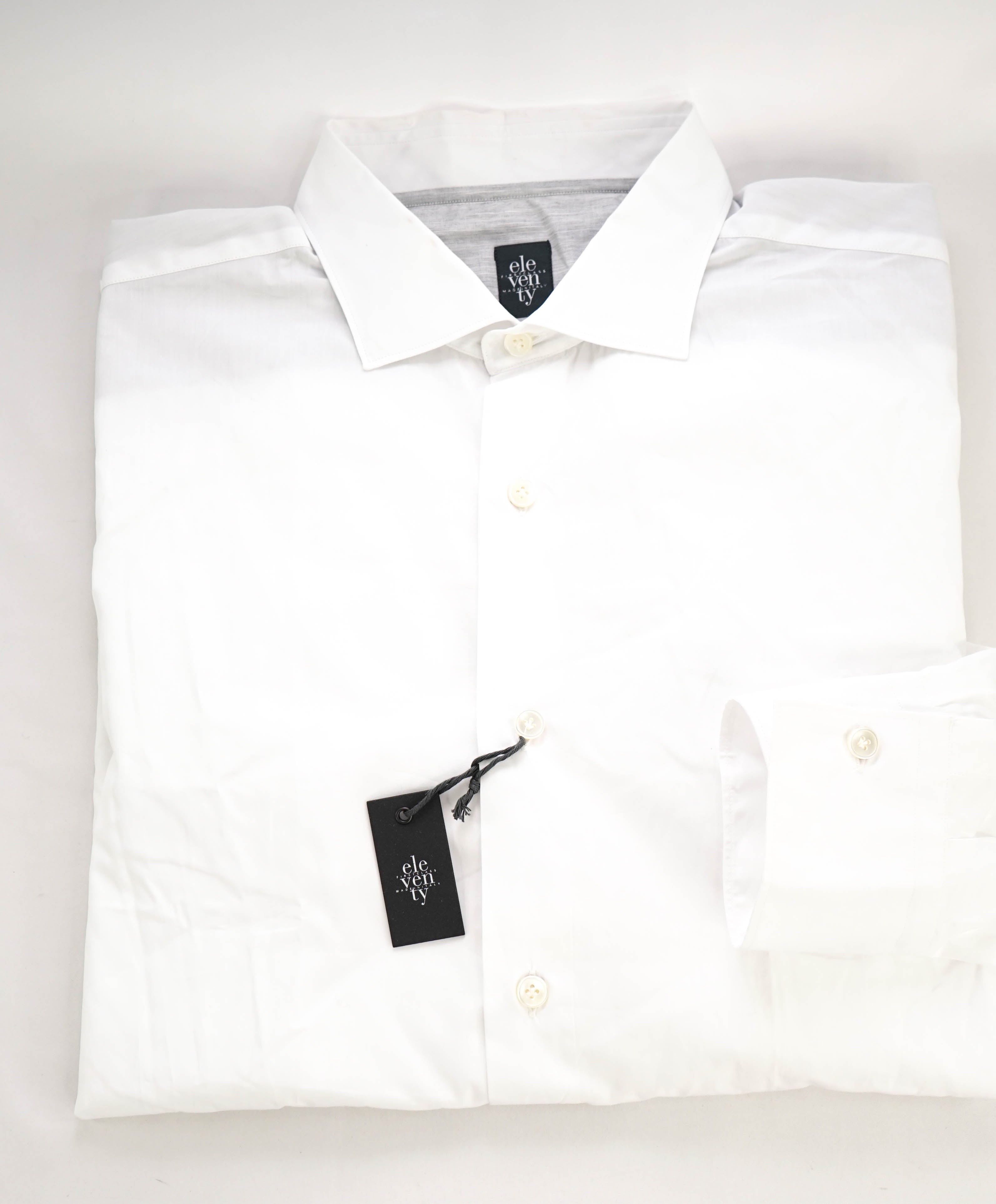 $395 ELEVENTY - *Spread Collar* Slim-Cotton Poplin White Dress Shirt - XXL