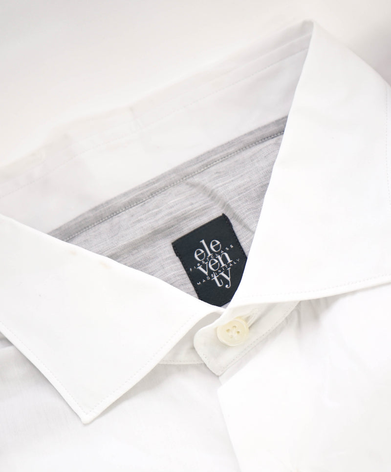 $395 ELEVENTY - *Spread Collar* Slim-Cotton Poplin White Dress Shirt - XL