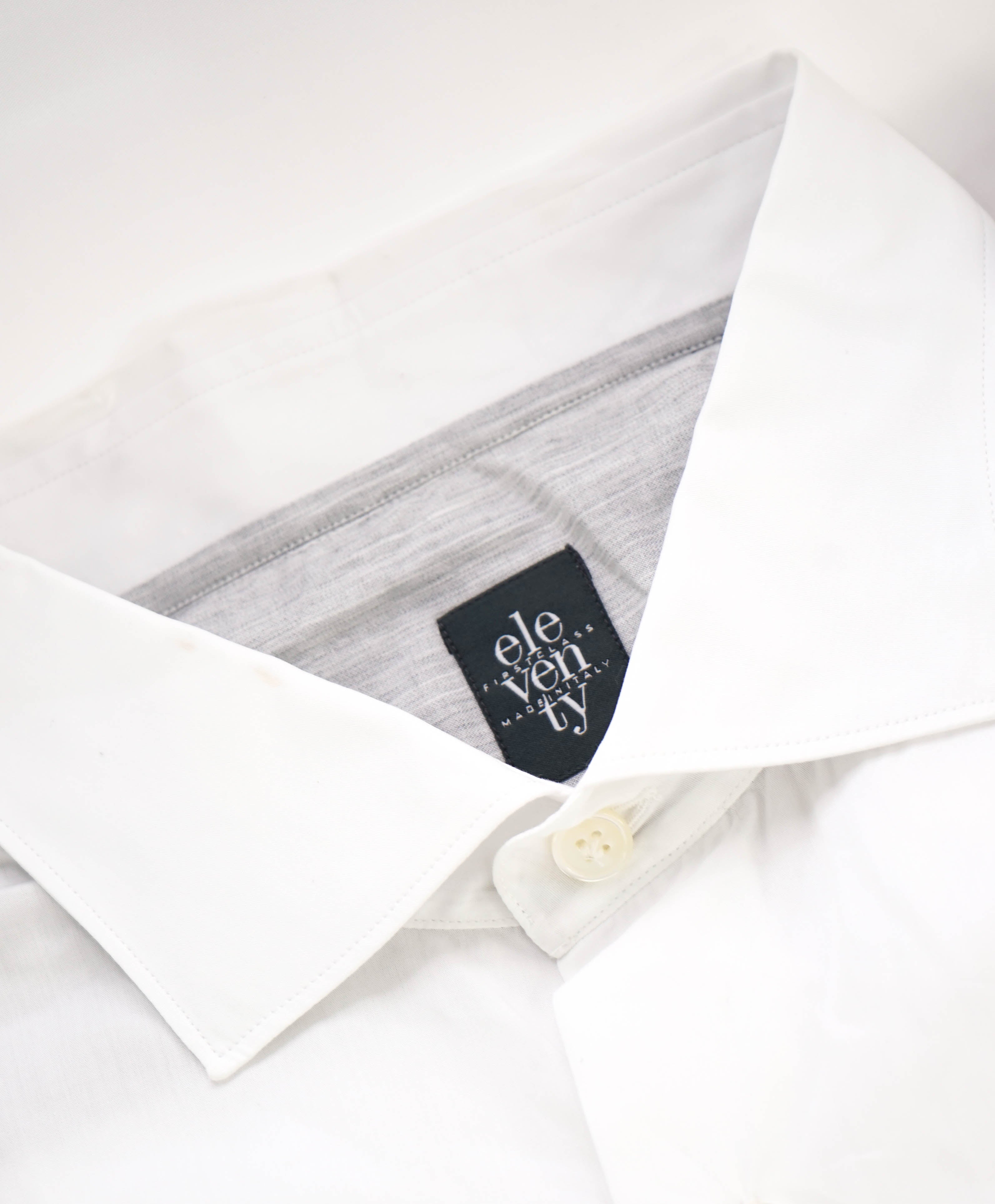 $395 ELEVENTY - *Spread Collar* Slim-Cotton Poplin White Dress Shirt - XXL