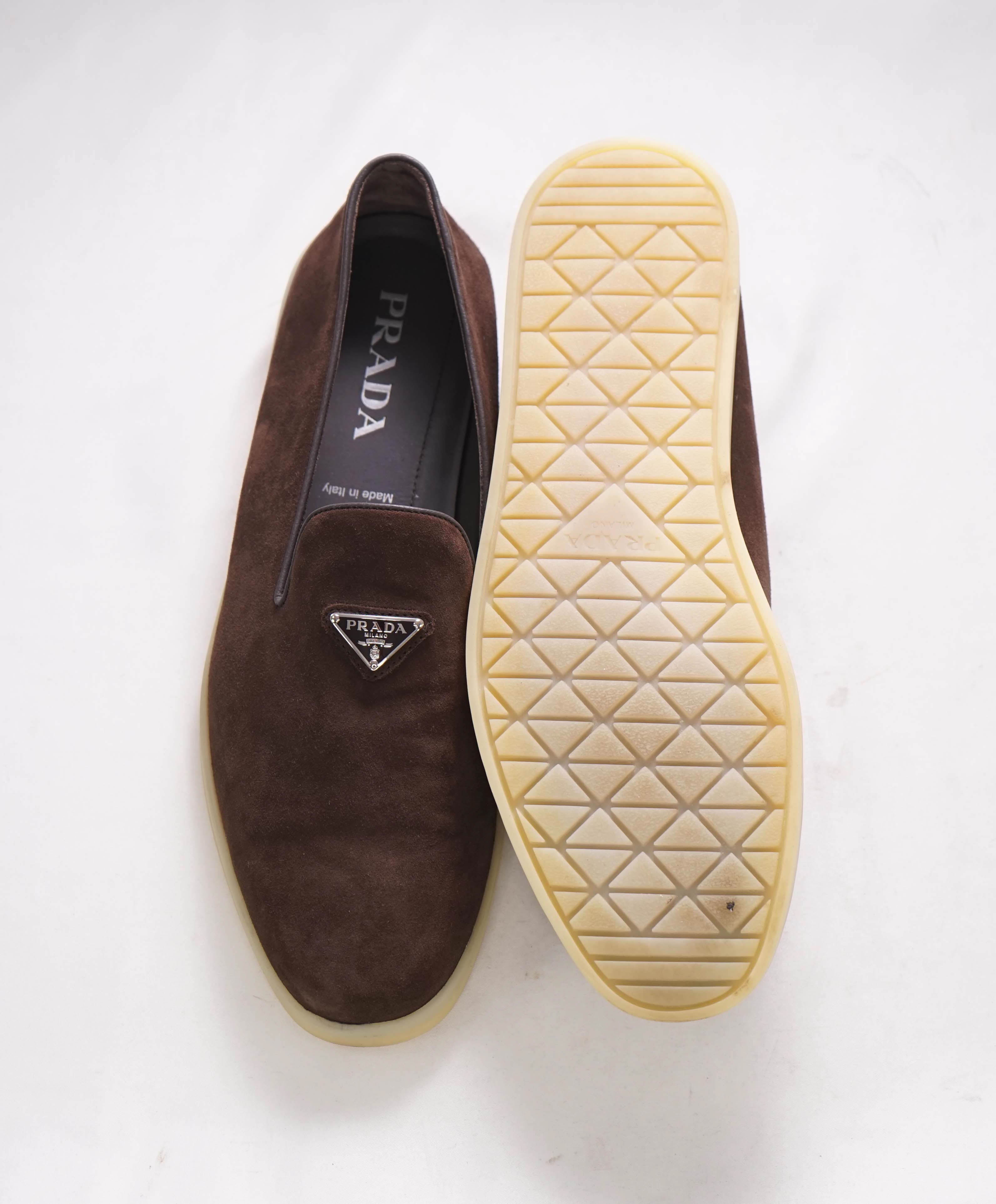 $1,150 PRADA - Brown Suede Espadrille LOGO Loafers - 10 US (9 Prada)